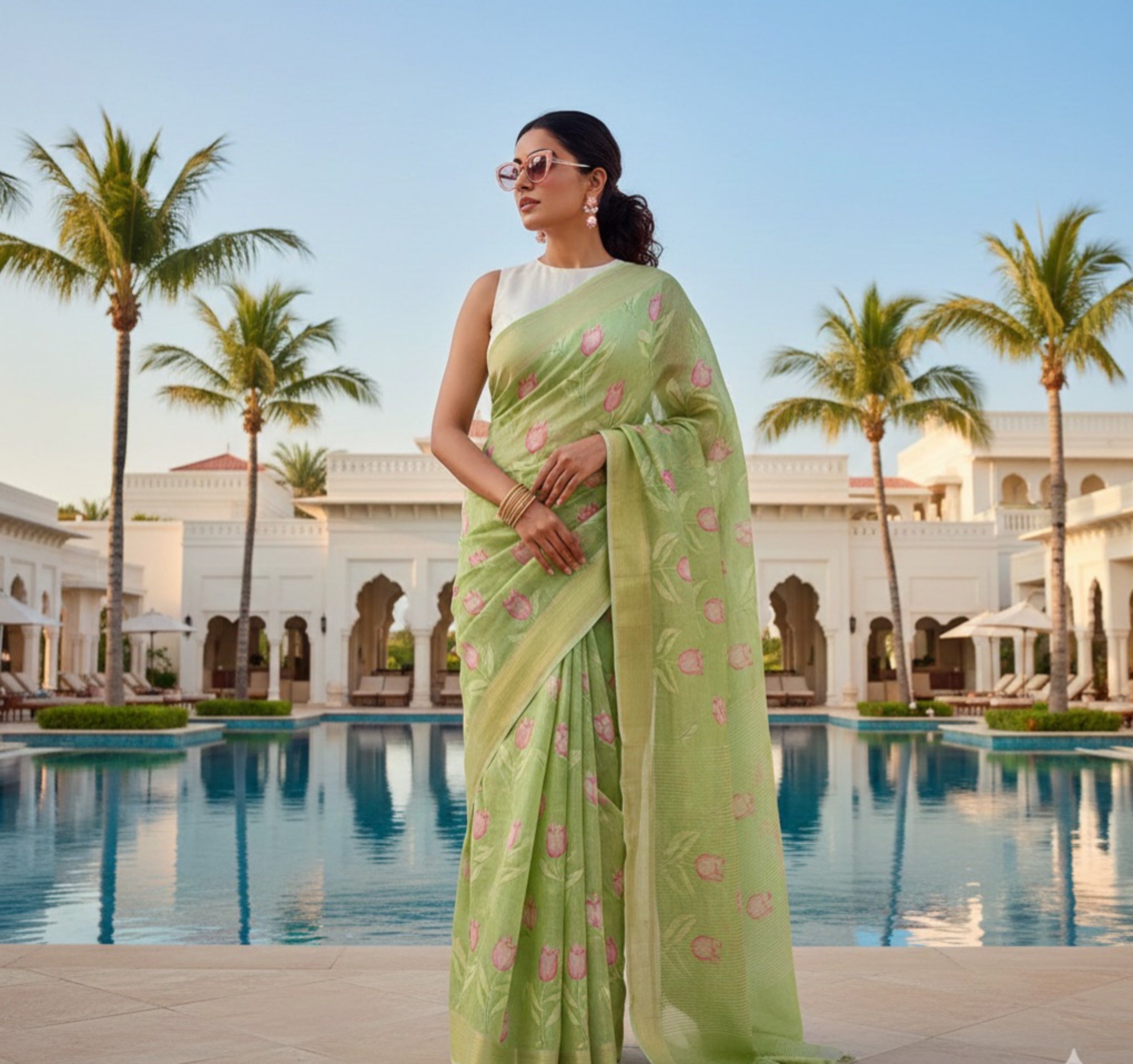 Digital Print linen Sarees