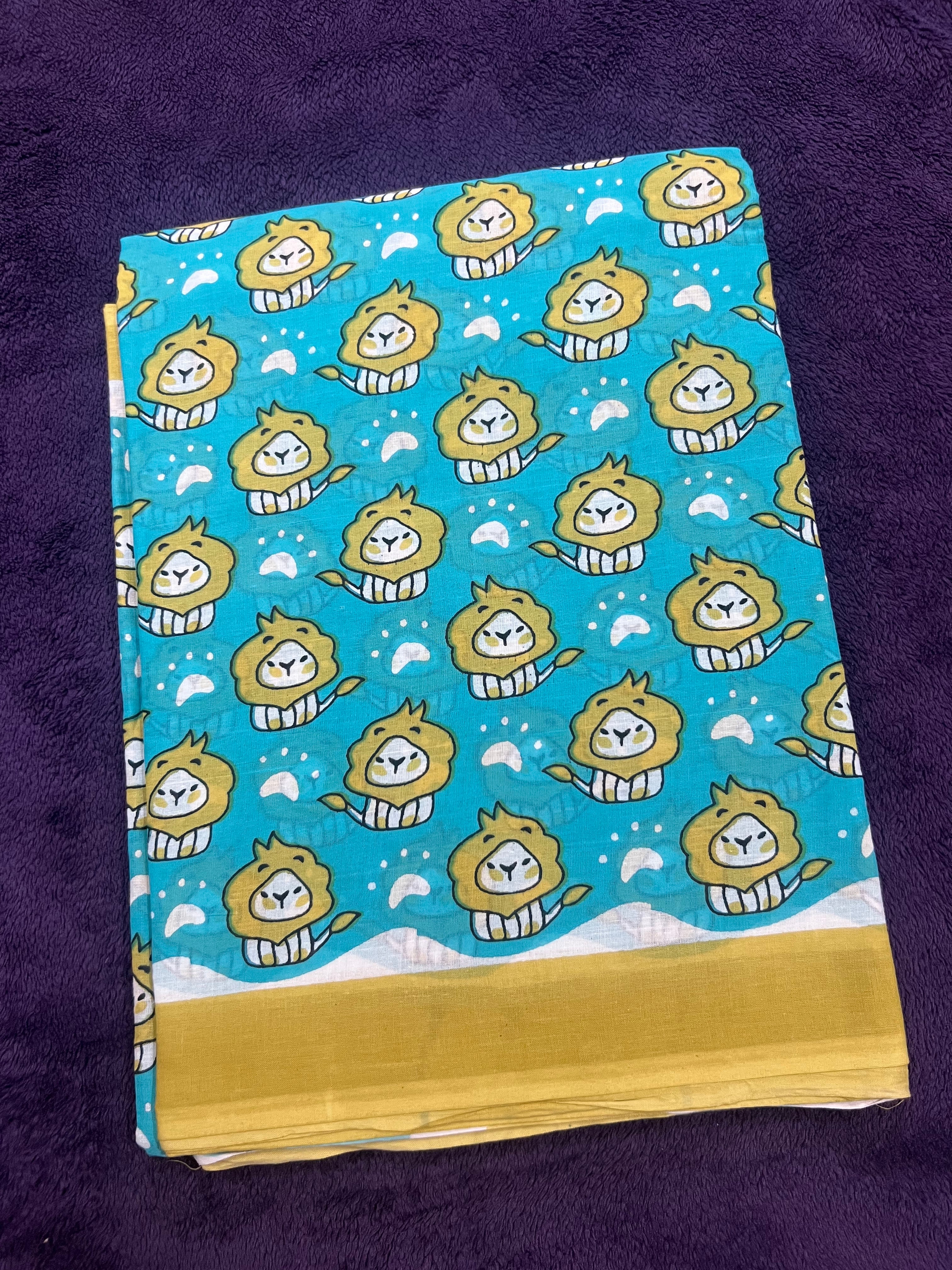 Lion print mul cotton saree