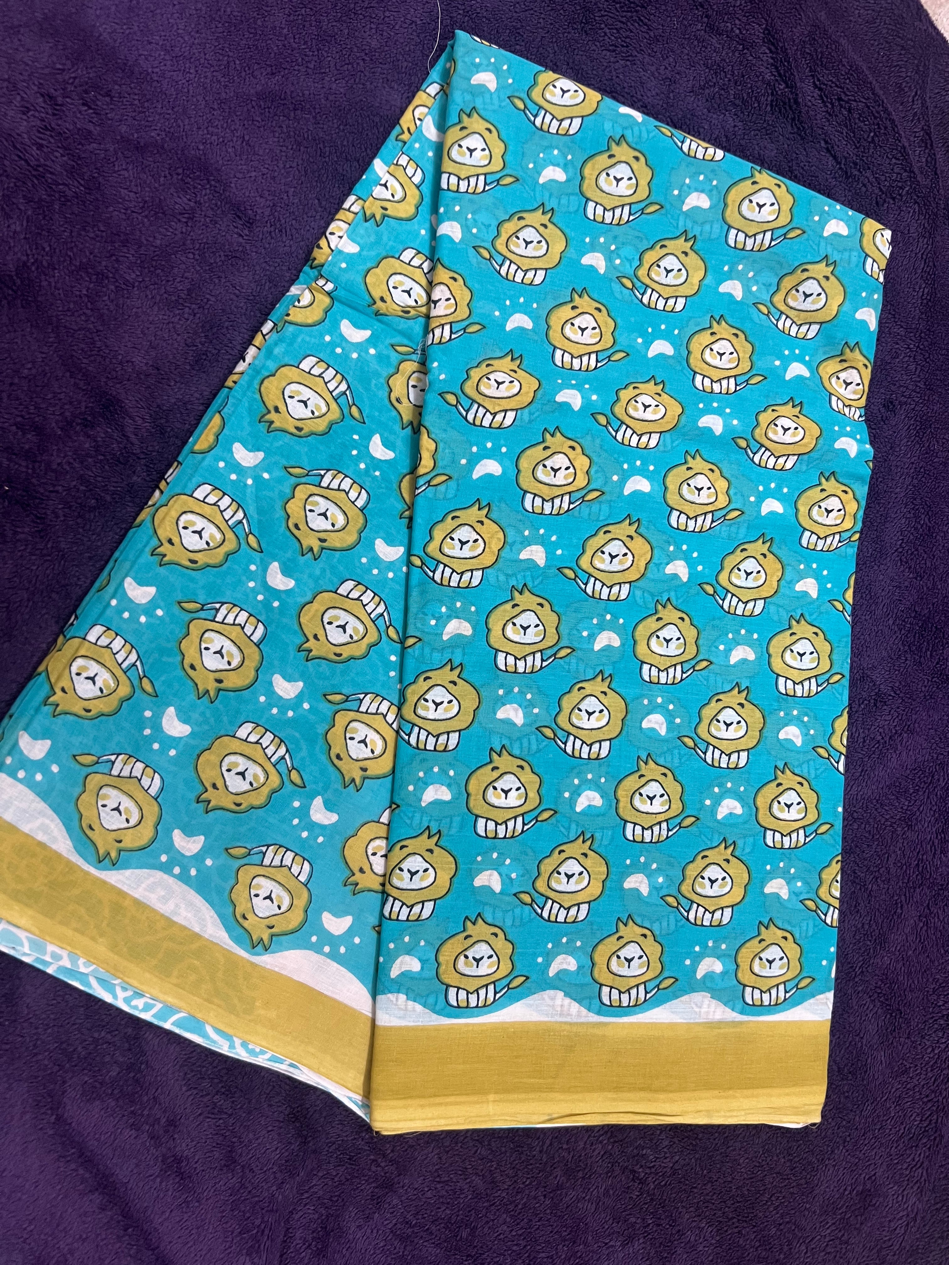 Lion print mul cotton saree