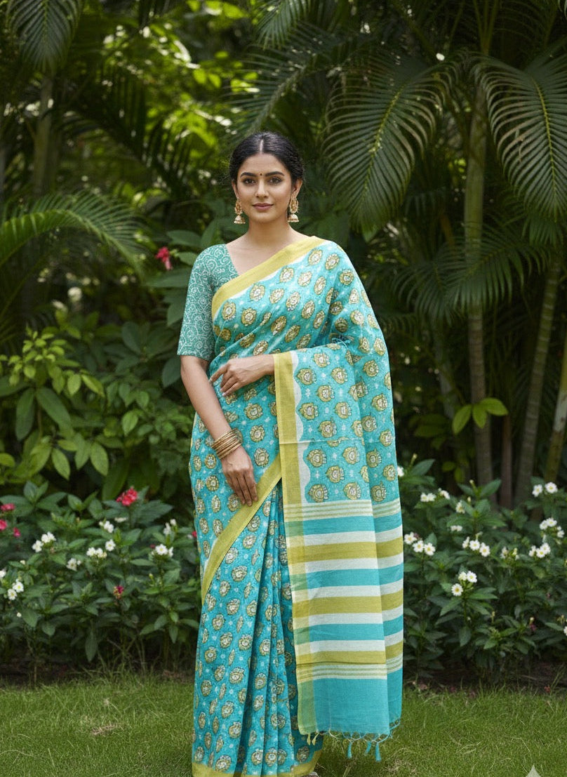 Lion print mul cotton saree