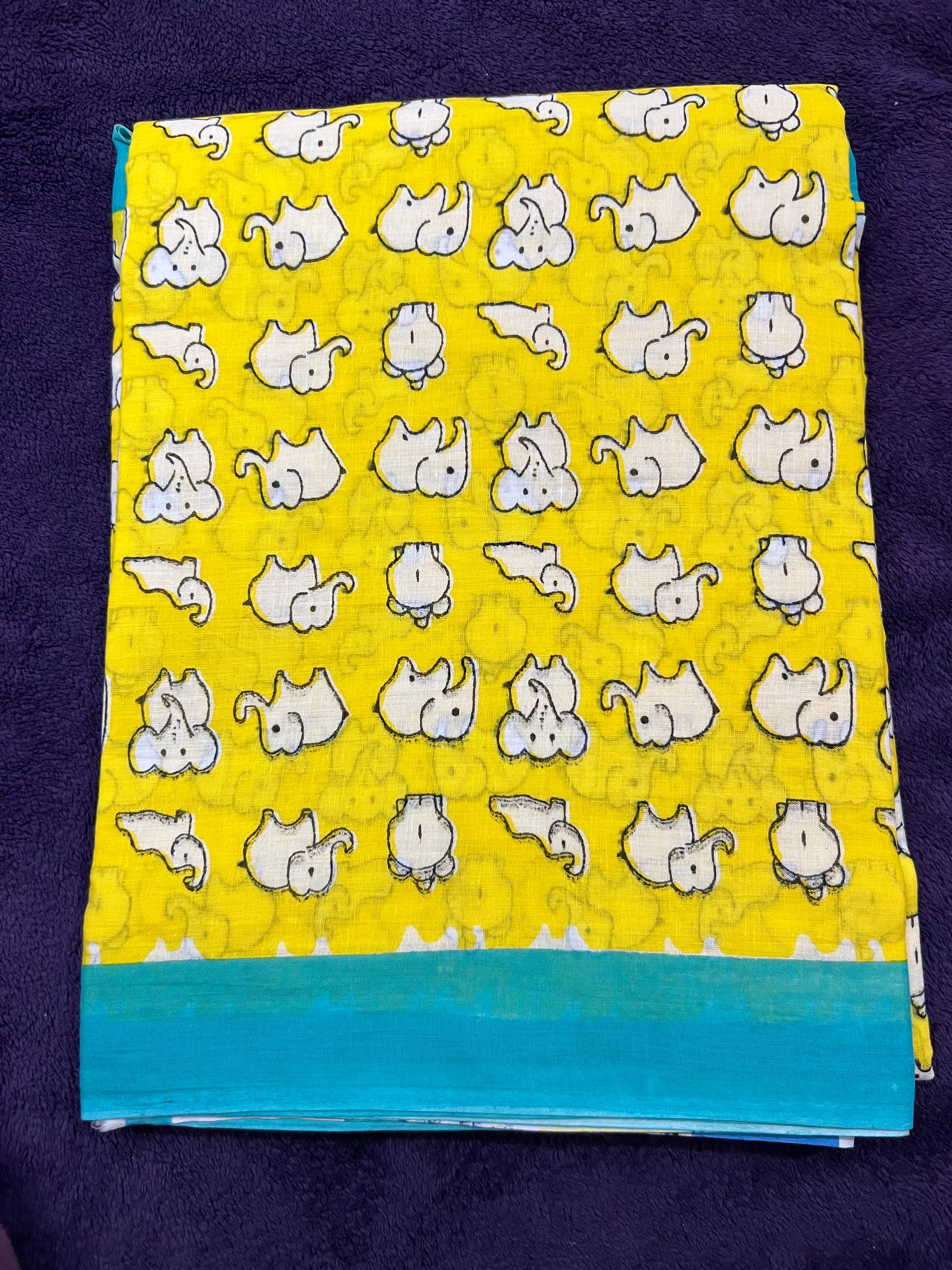 Elephant print mul cotton saree