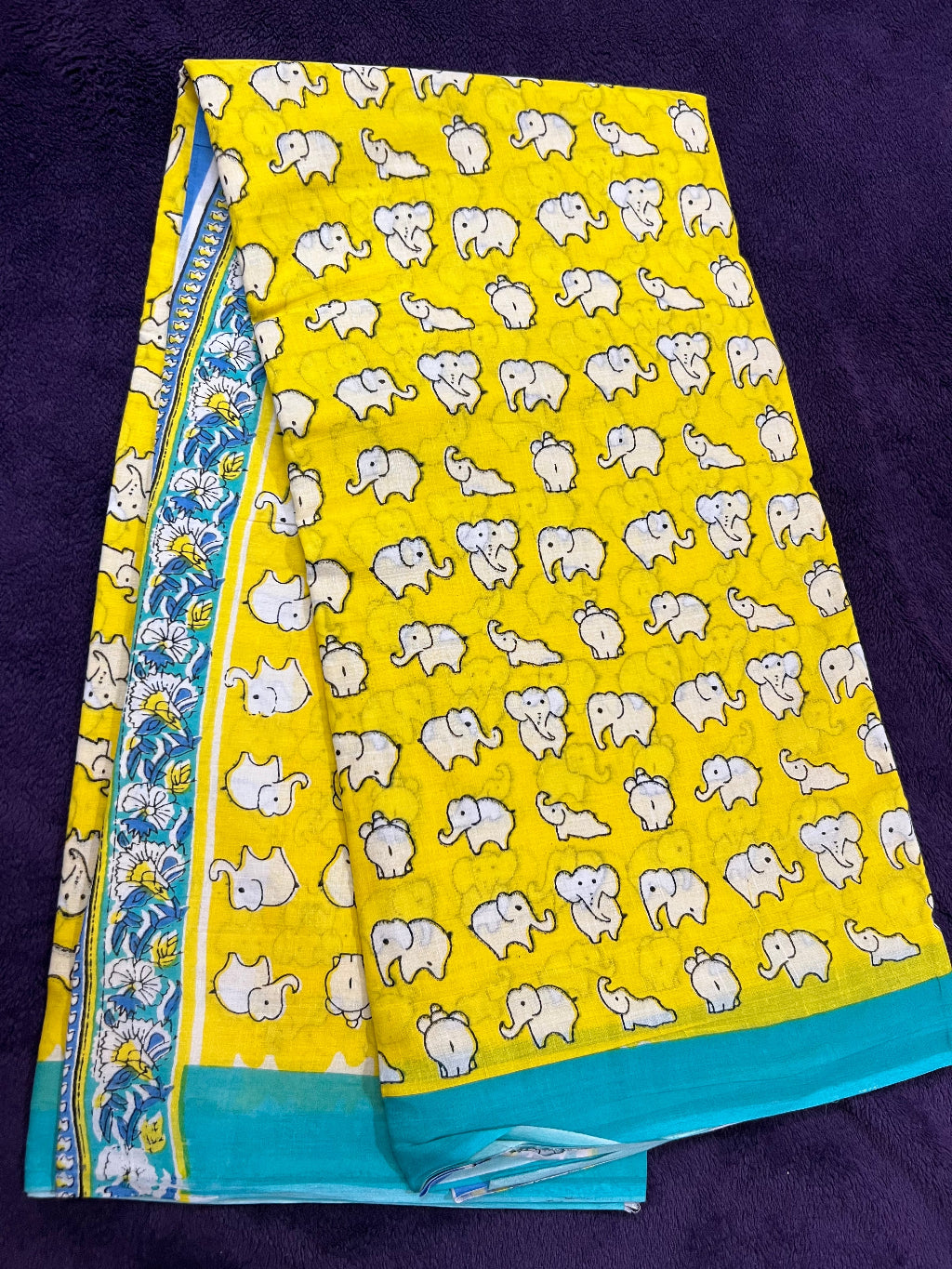 Elephant print mul cotton saree