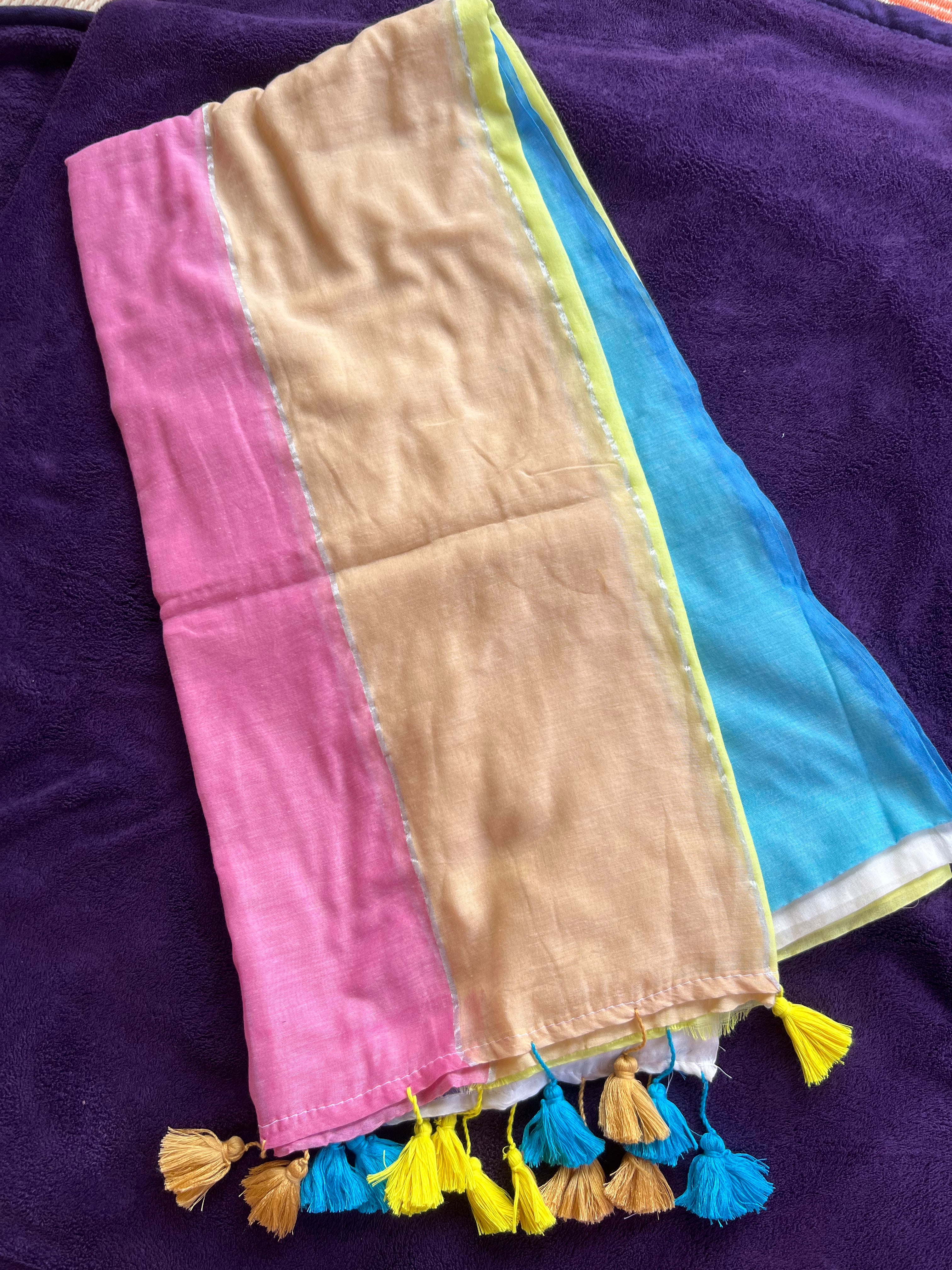 Multi color mul cotton saree