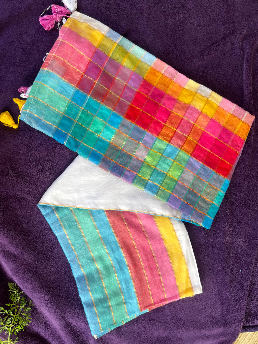 Indradhanush - Rainbow mul cotton saree