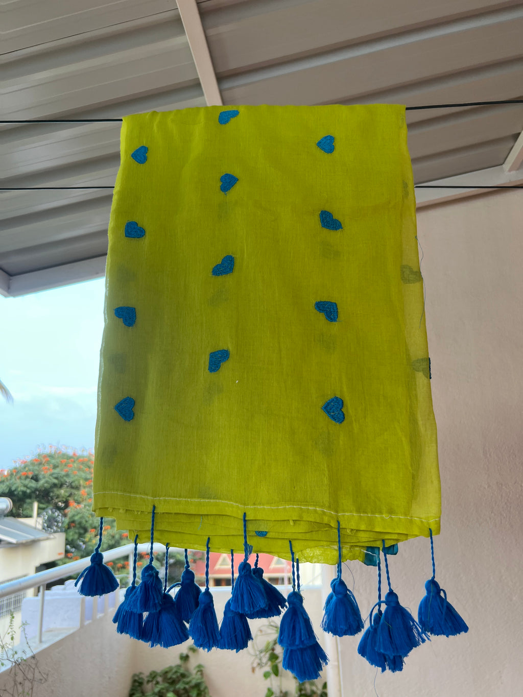 Rati's Whisper - Heart embroidered pure mul cotton saree