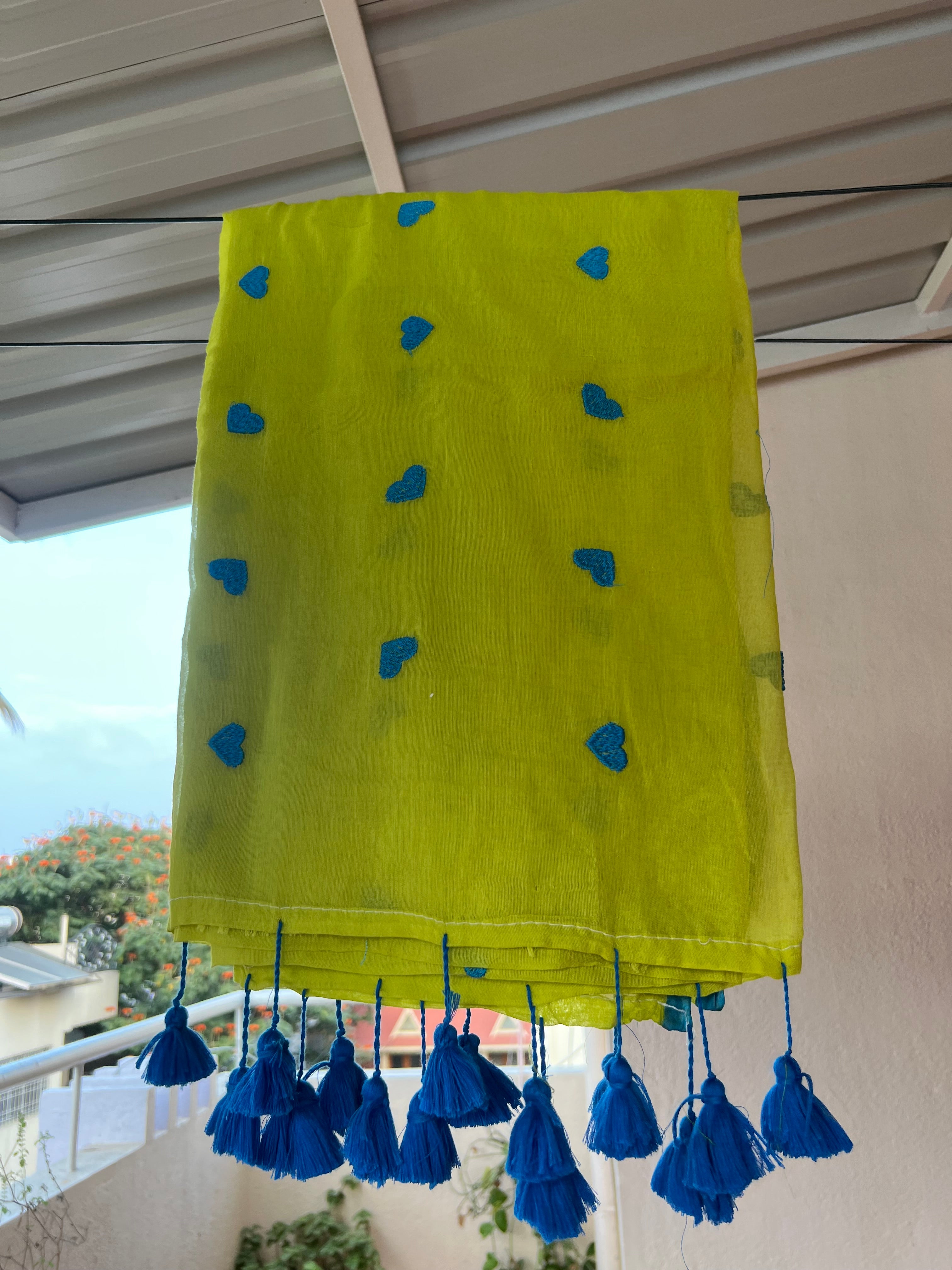 Rati's Whisper - Heart embroidered pure mul cotton saree