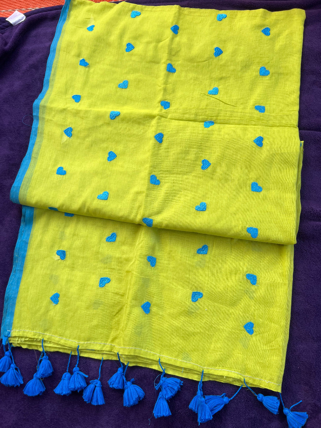 Rati's Whisper - Heart embroidered pure mul cotton saree