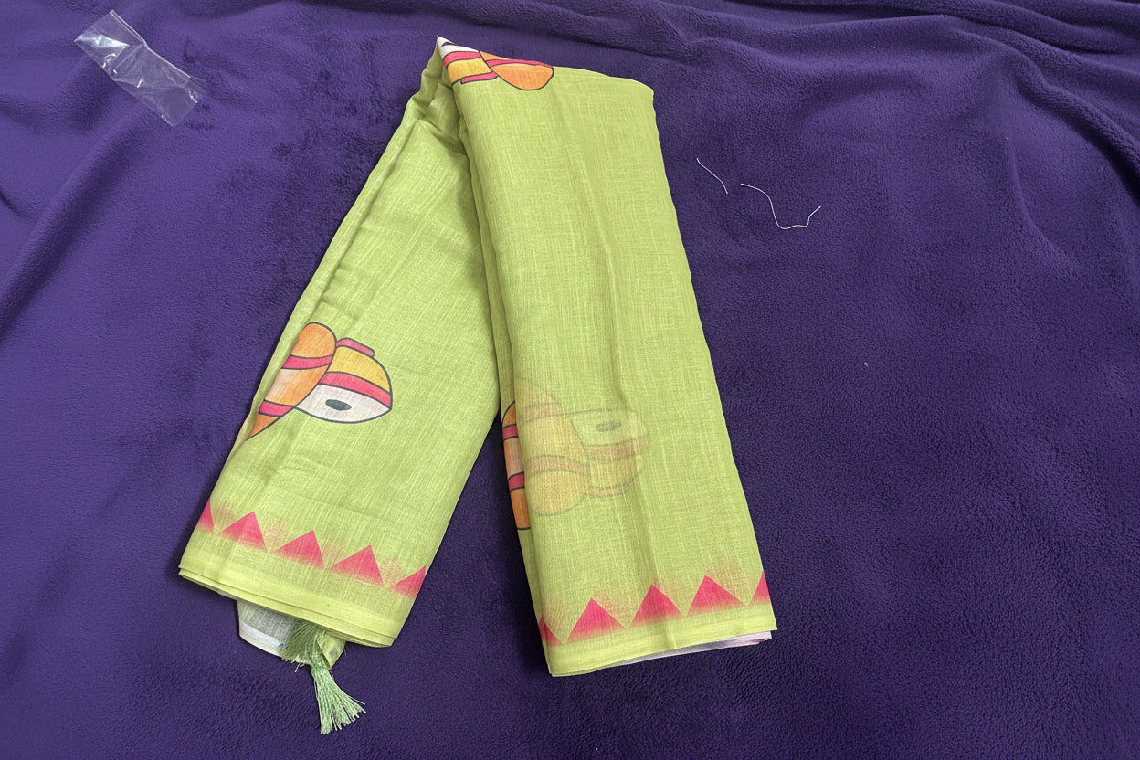 Nritya-Lipi Linen saree ( two women in dance pose)