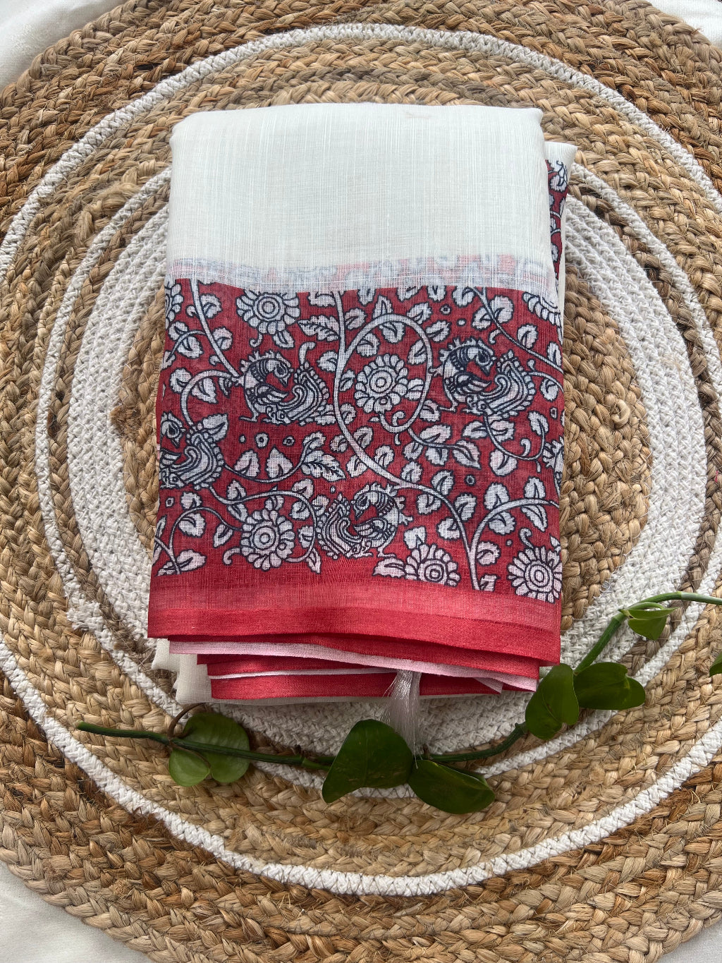 Kalamkari printed linen saree
