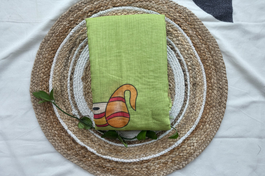 Nritya-Lipi Linen saree ( two women in dance pose)