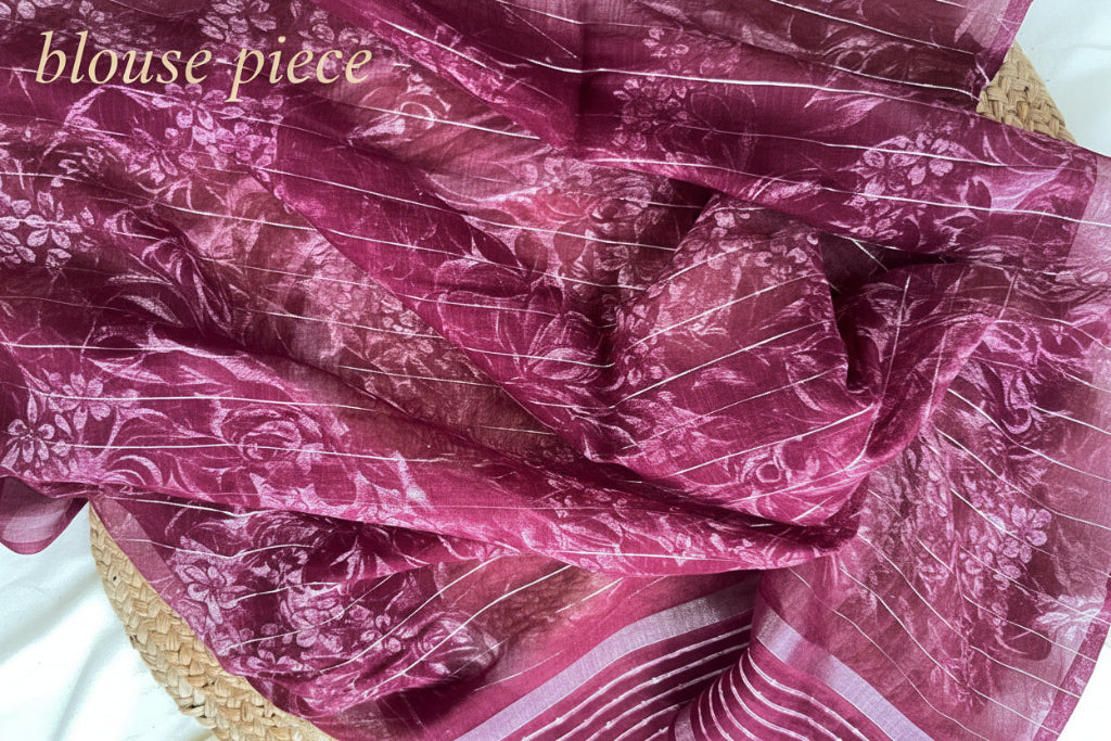 Magenta pink linen by cotton saree