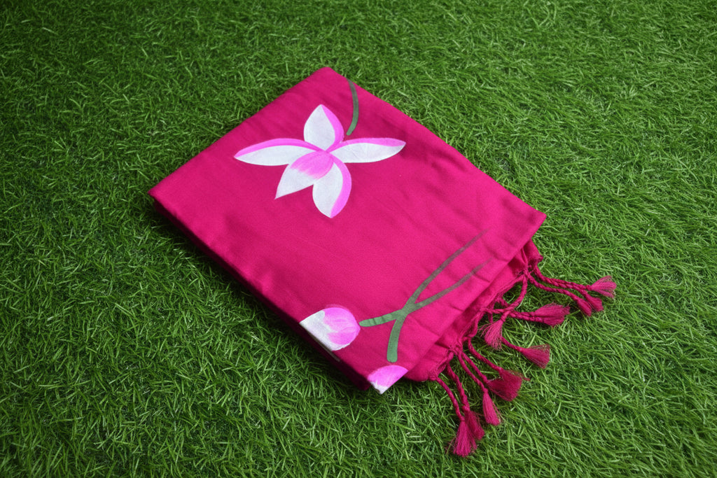 Pink Handpainted mul cotton saree