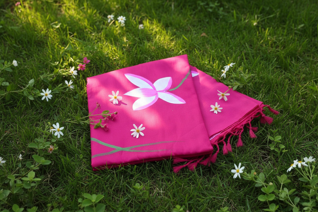 Pink Handpainted mul cotton saree
