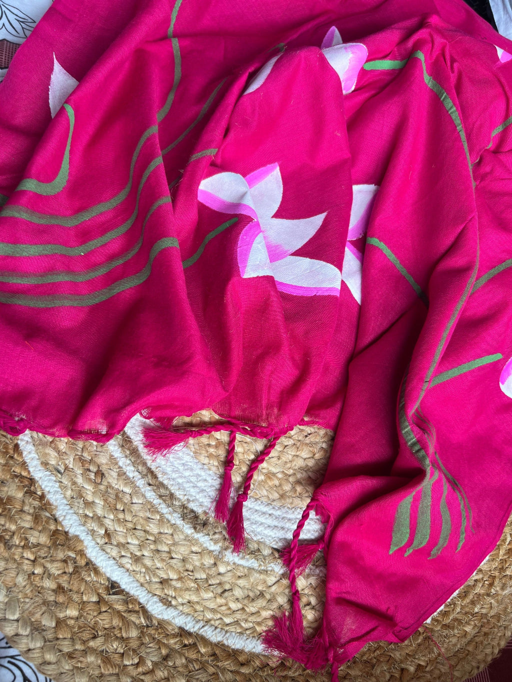 Pink Handpainted mul cotton saree