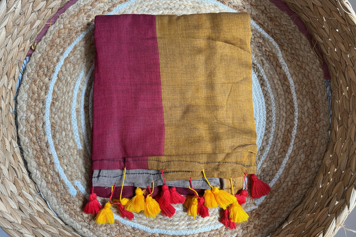 Mustard Musings - Three tone mul cotton saree