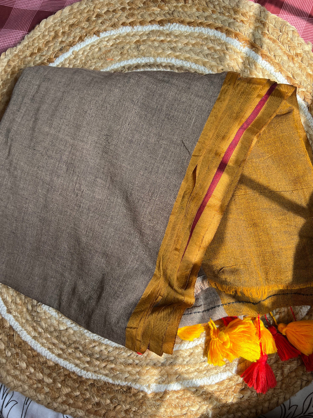 Mustard Musings - Three tone mul cotton saree