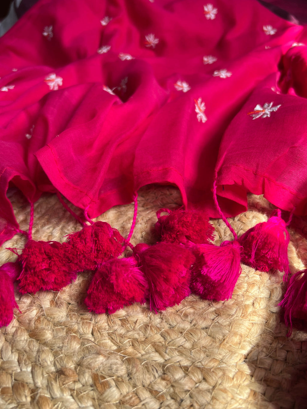 Pink embroidery mul cotton saree