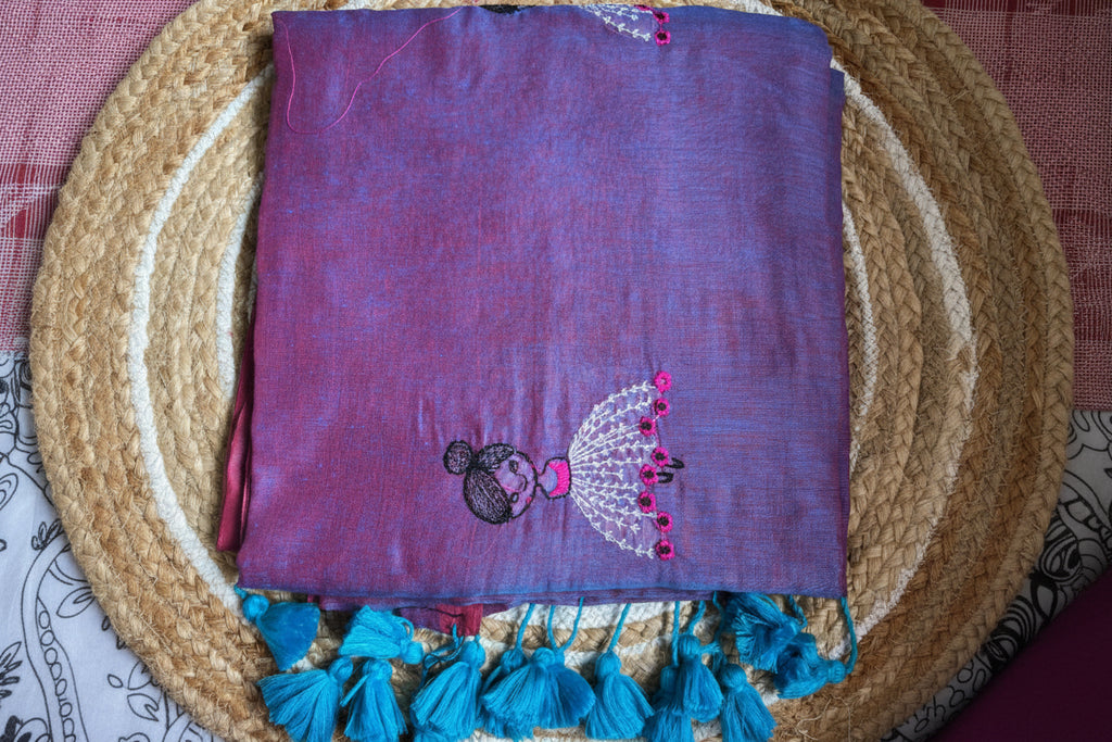Purple dual tone doll embroidery saree
