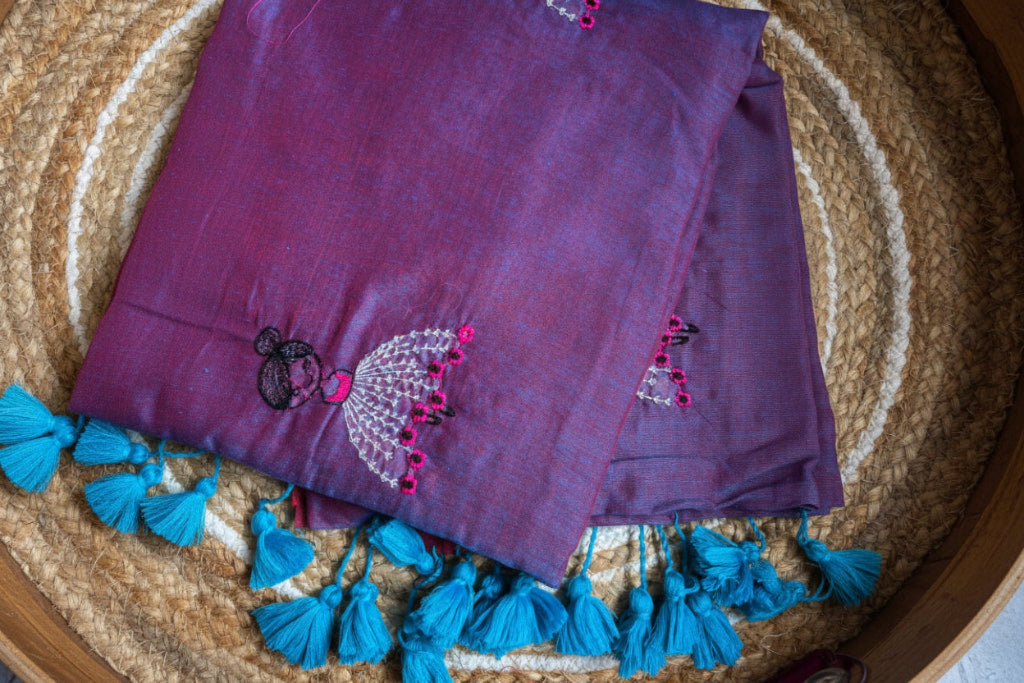 Purple dual tone doll embroidery saree