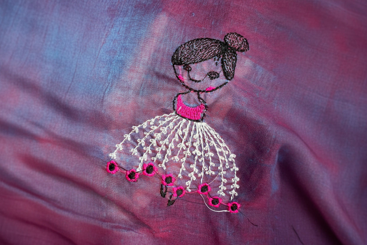 Purple dual tone doll embroidery saree