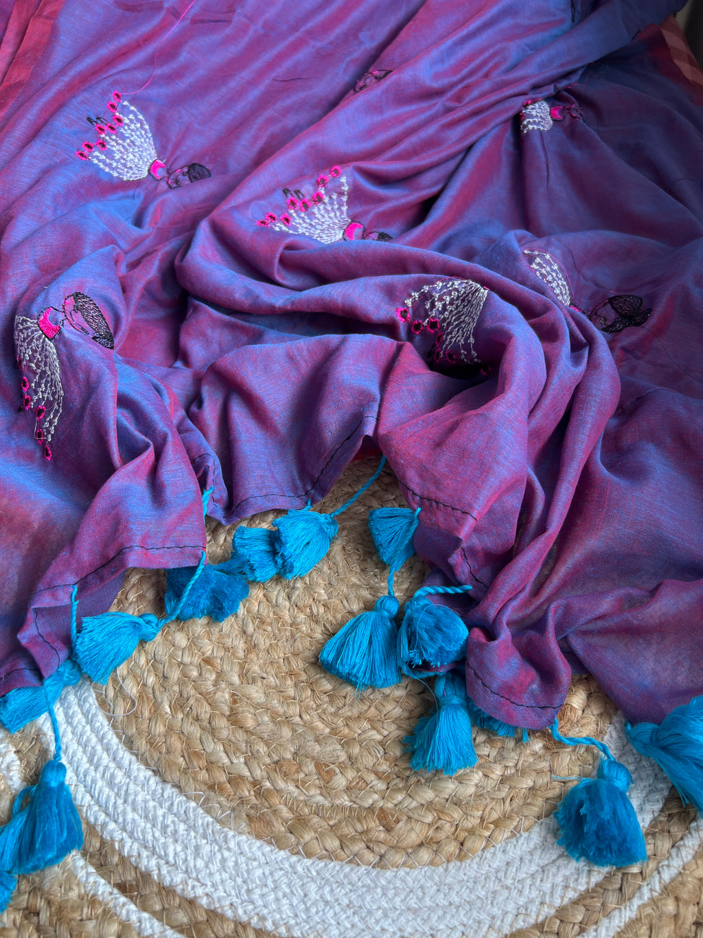 Purple dual tone doll embroidery saree