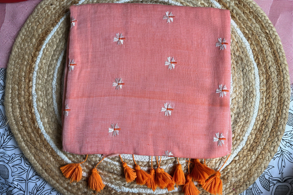 Light Orange flower embroidery saree