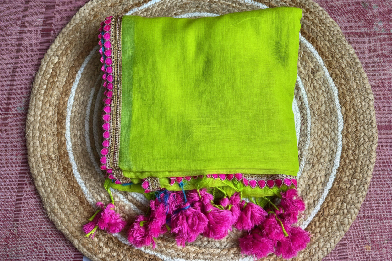 Vanya - Pink and gold lace mul cotton saree