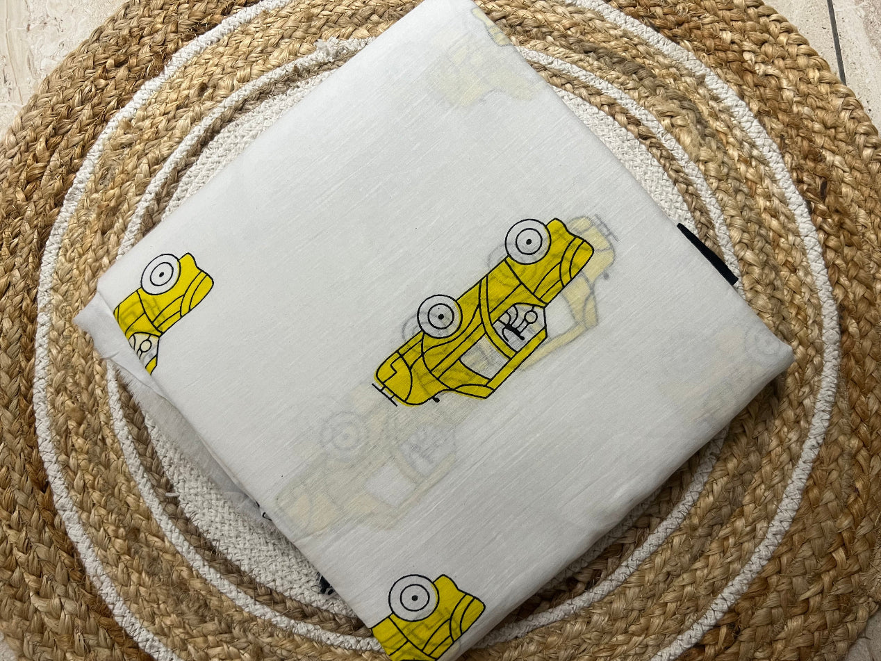 Car motif - Quirky print mul cotton saree