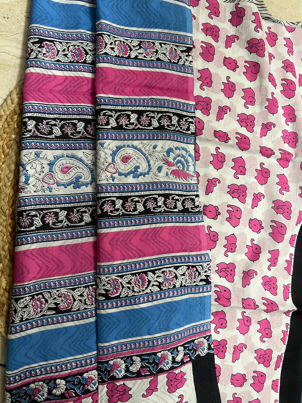 Pink elephant - Quirky print mul cotton saree