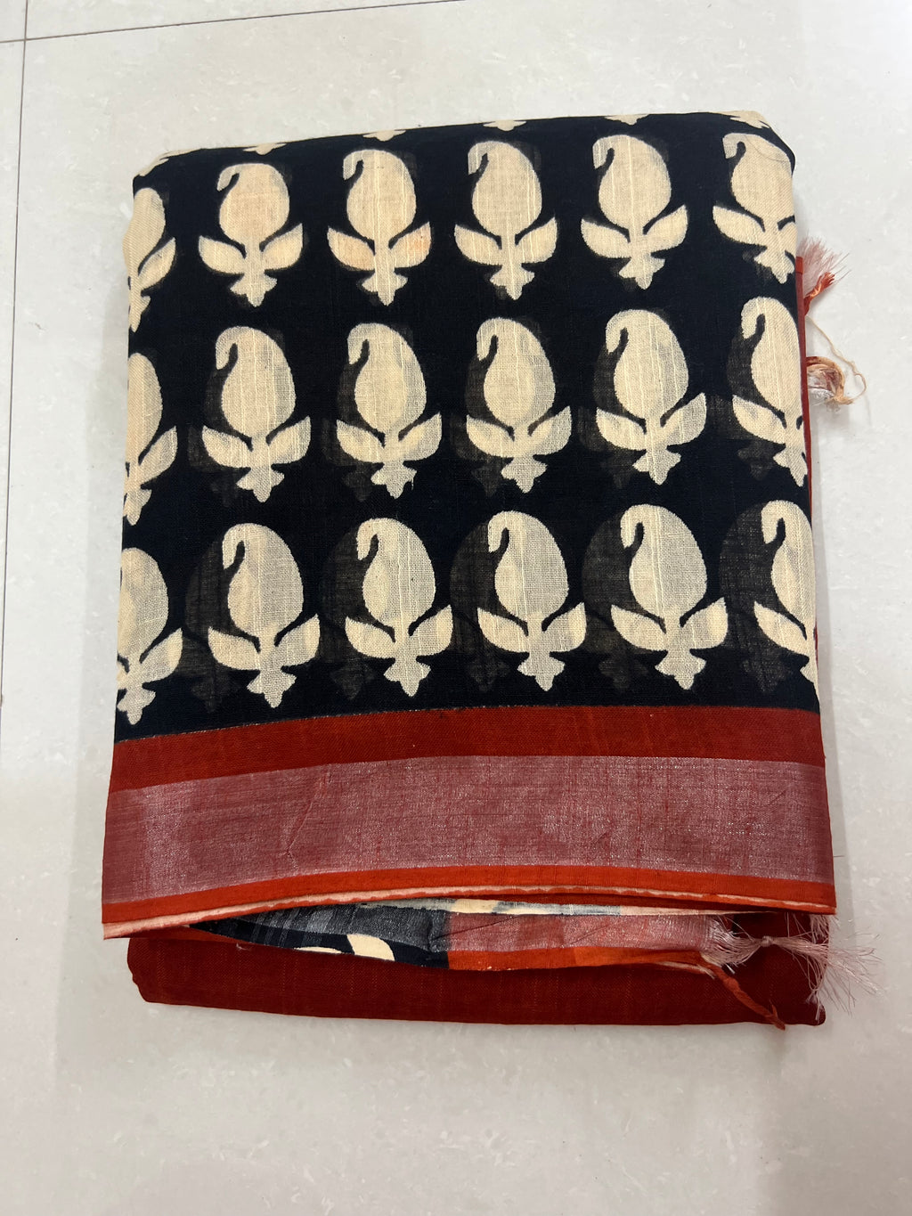 Maroon linen cotton saree