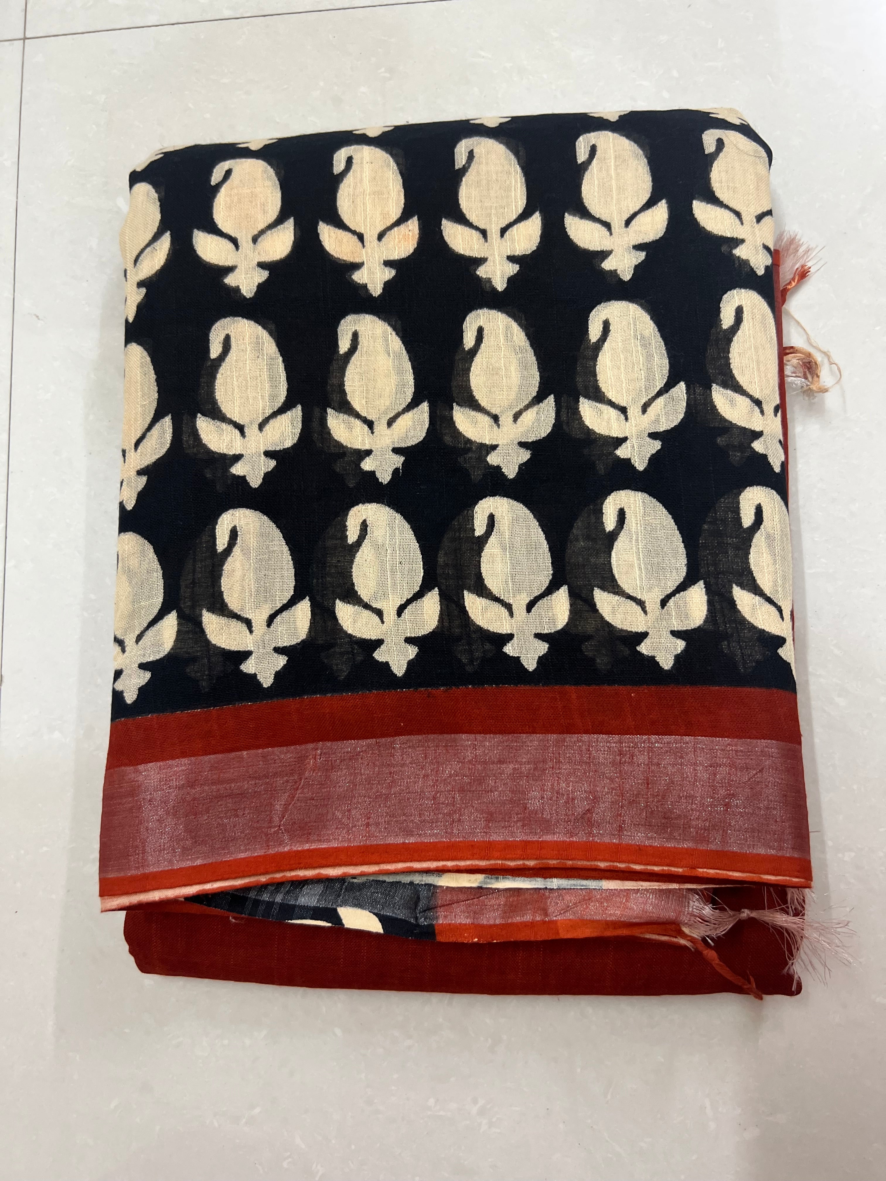 Maroon linen cotton saree