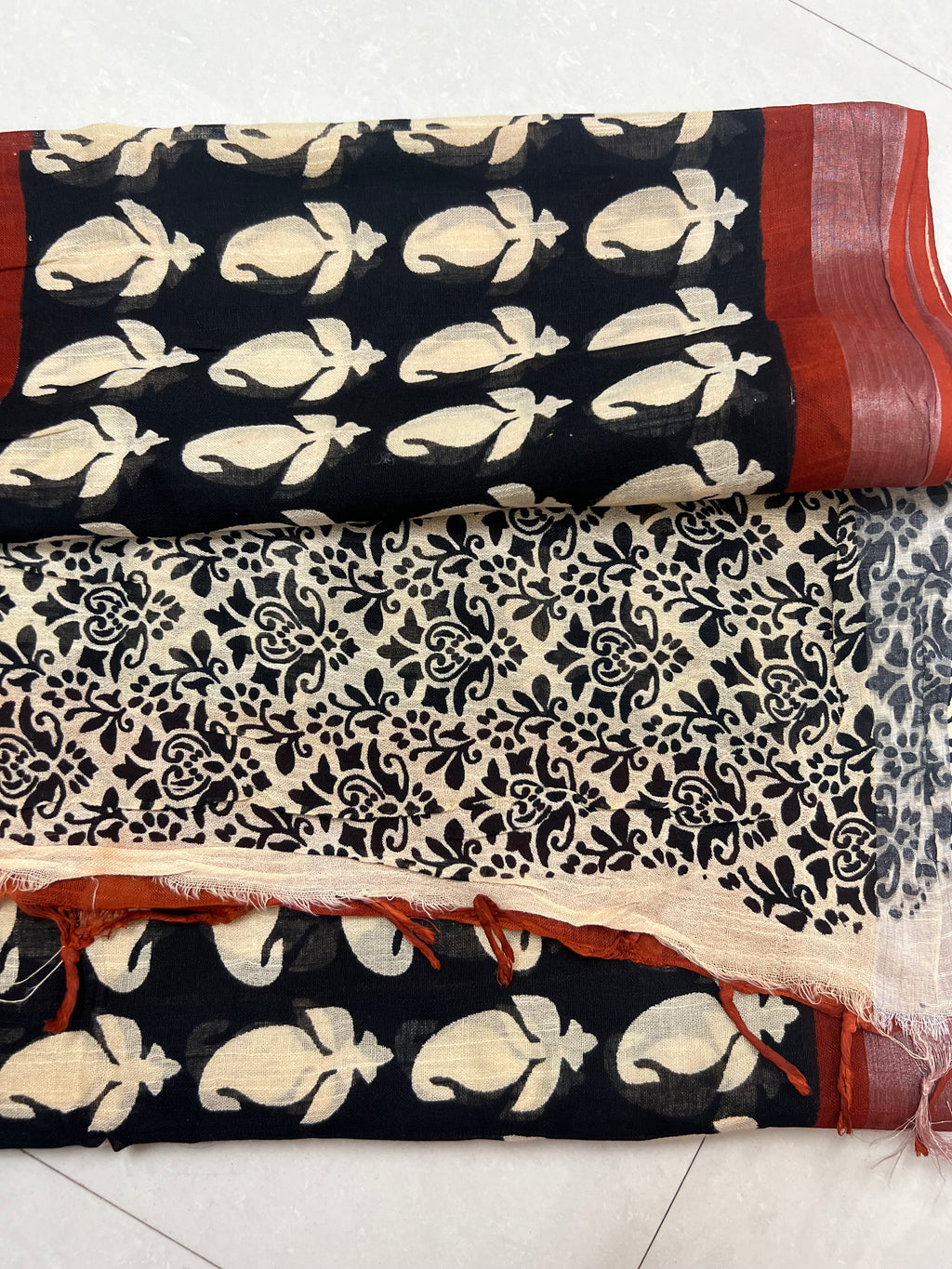 Maroon linen cotton saree