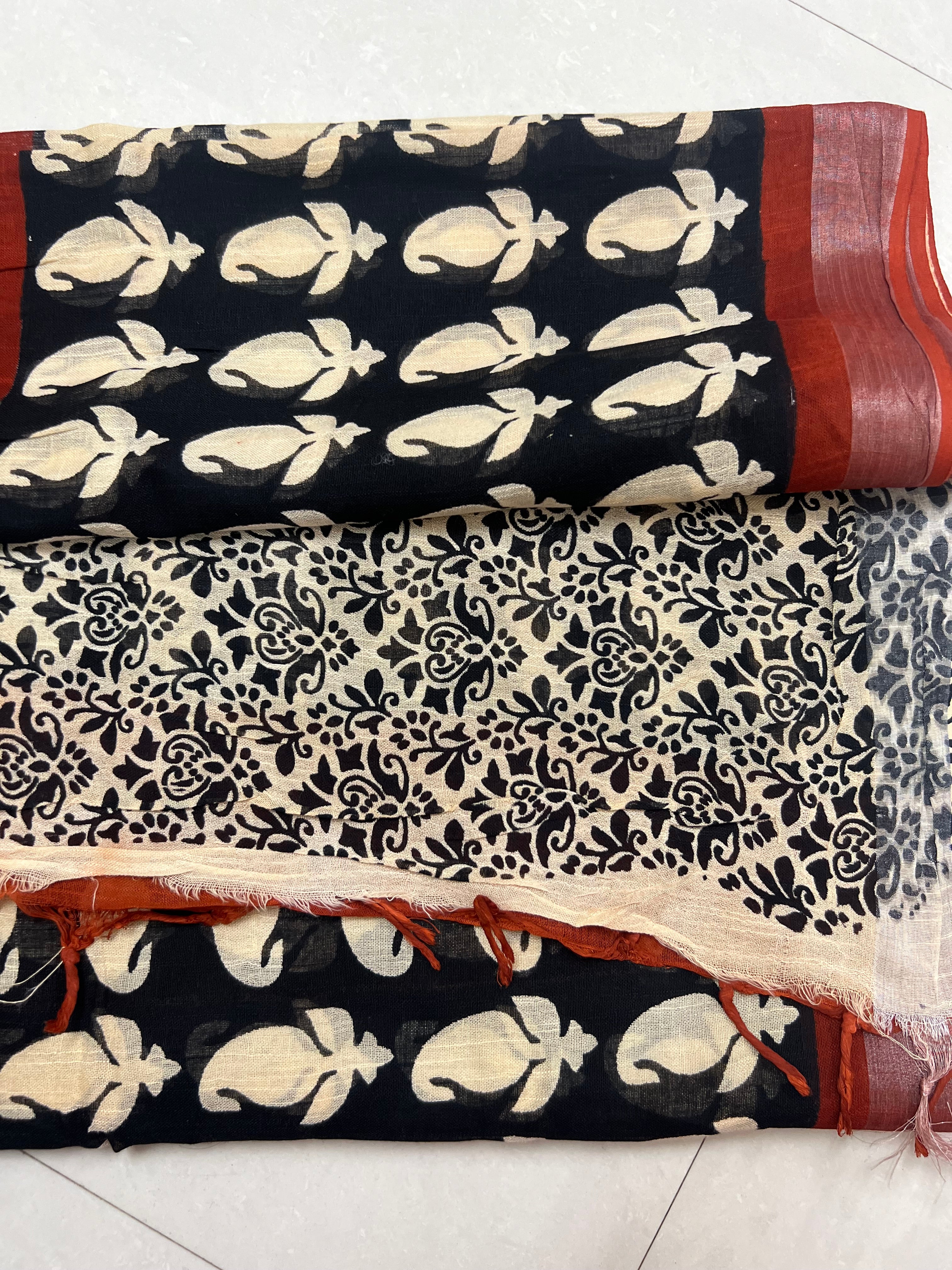 Maroon linen cotton saree