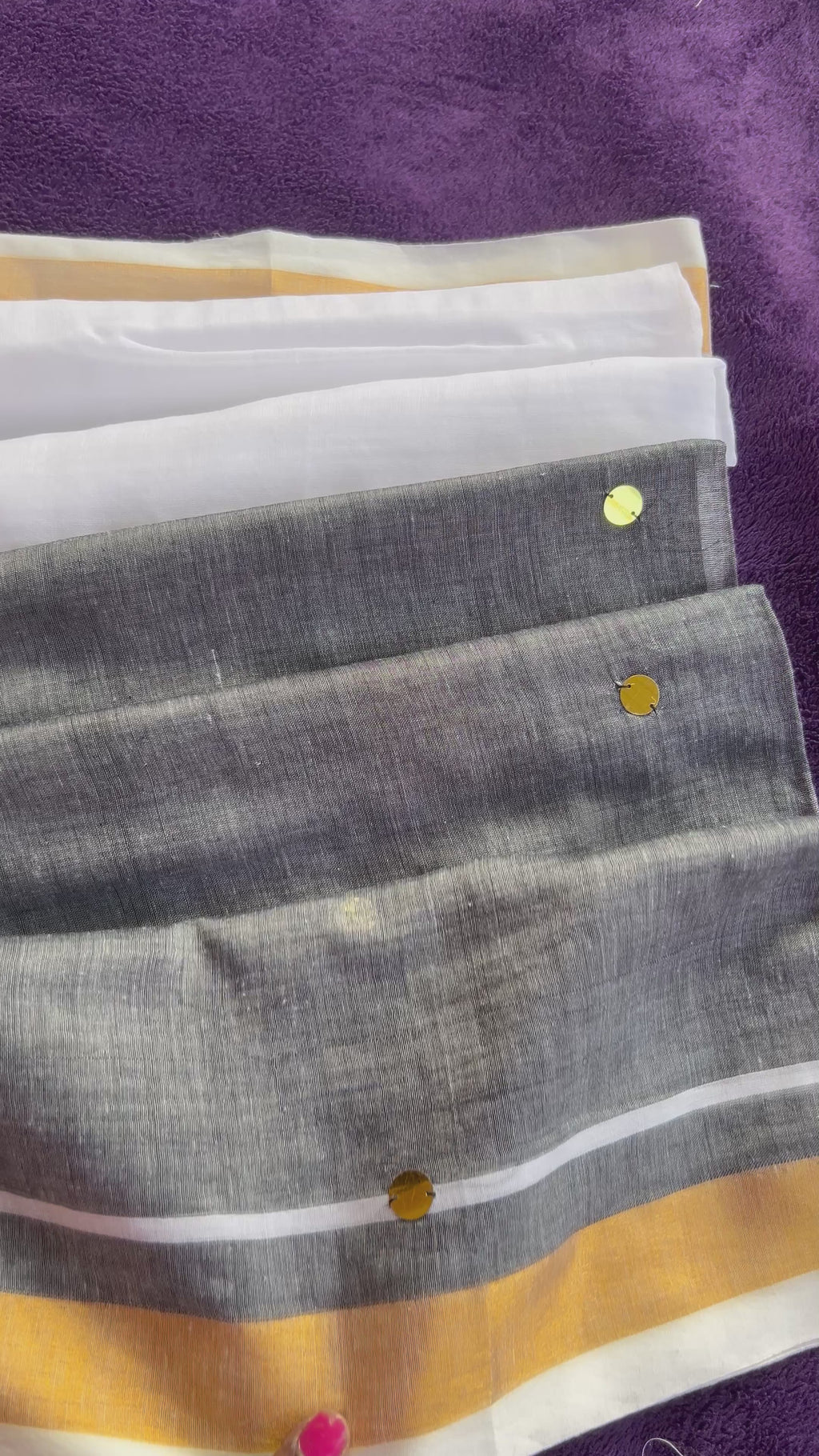 Half and half grey white ginni mul cotton saree with sequin work