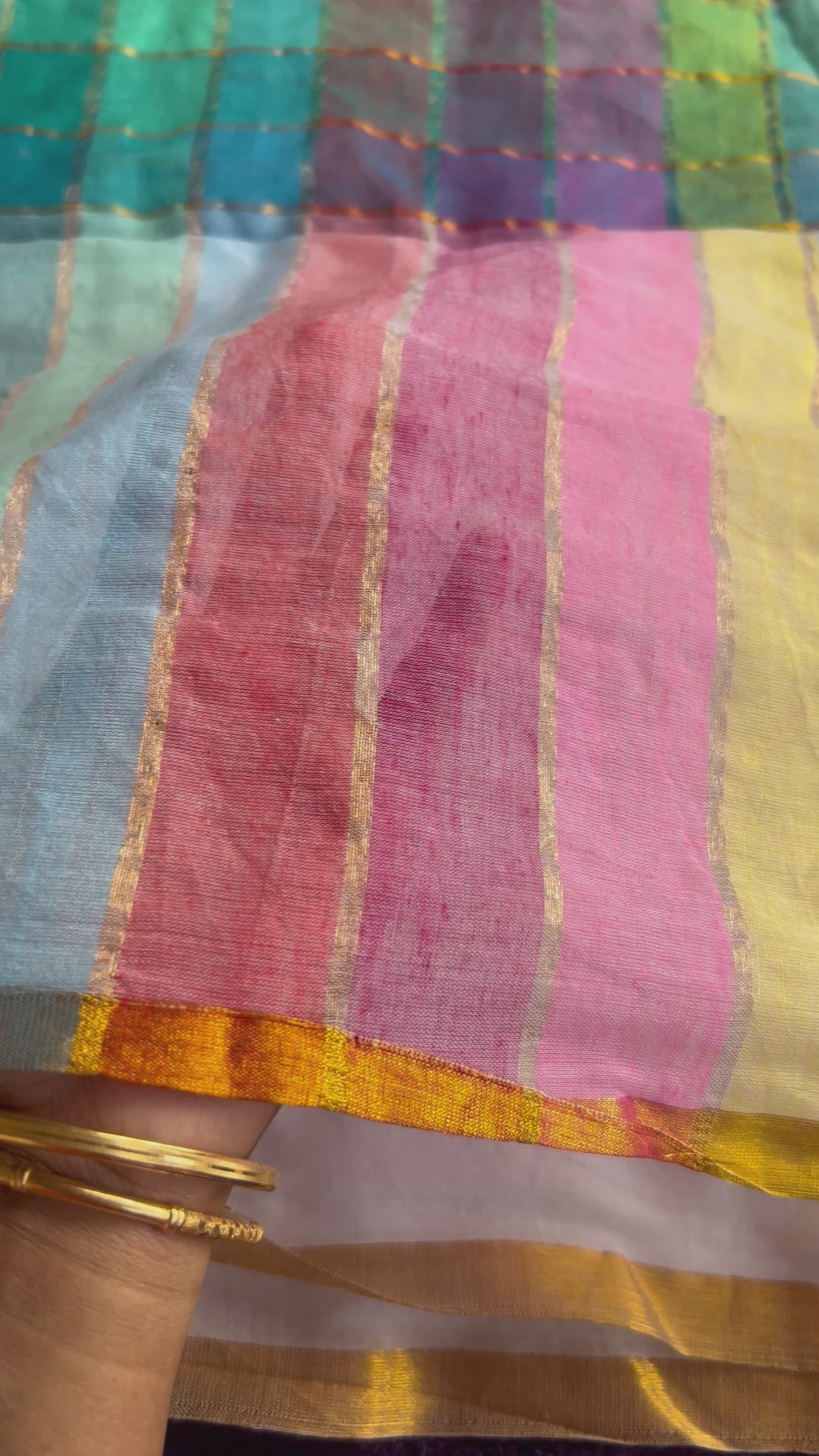 Indradhanush - Rainbow mul cotton saree