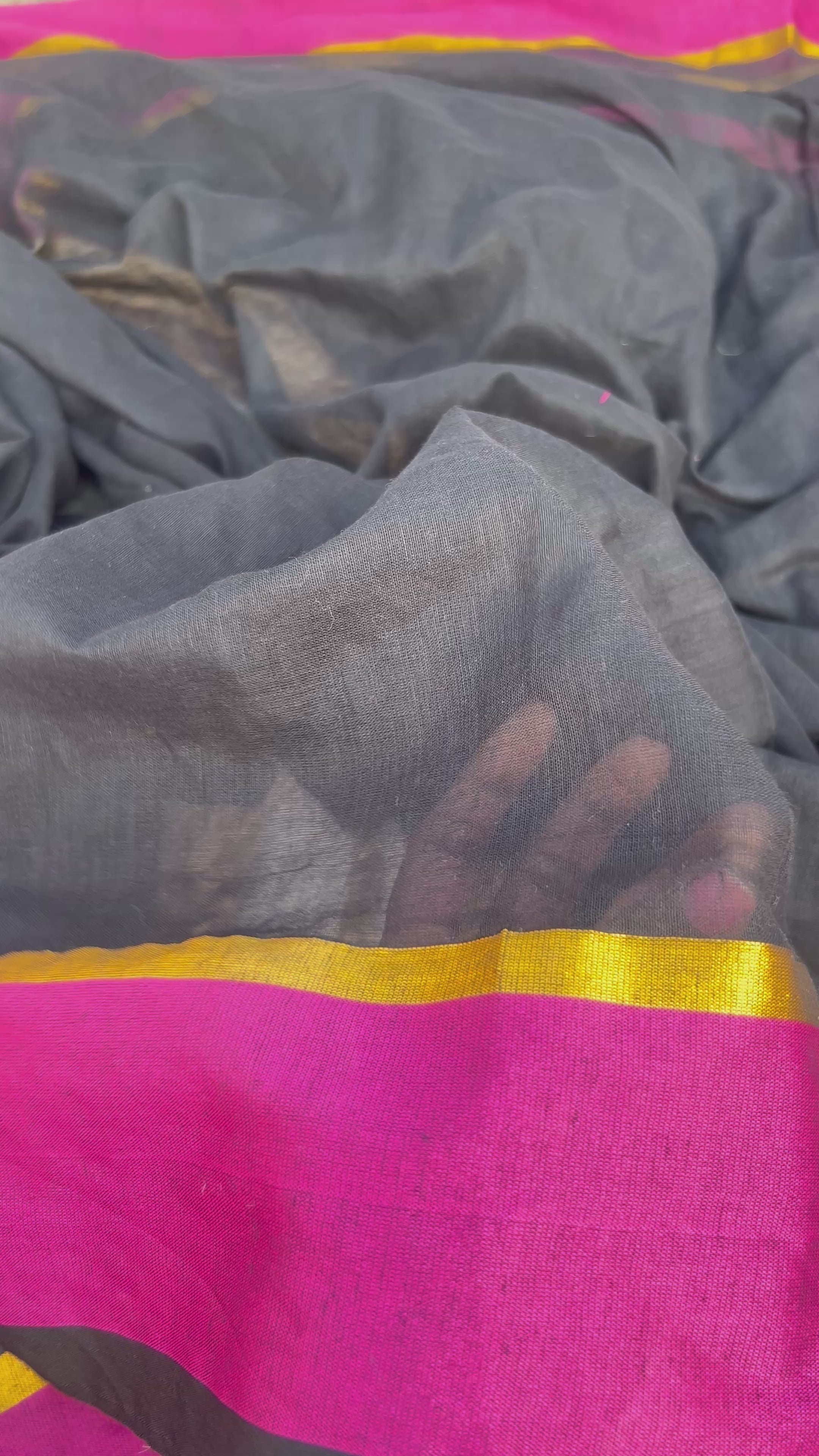 Sharvari - Black with pink border mul cotton saree