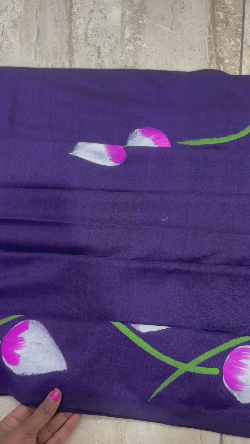 Hand painted purple mul cotton saree purple