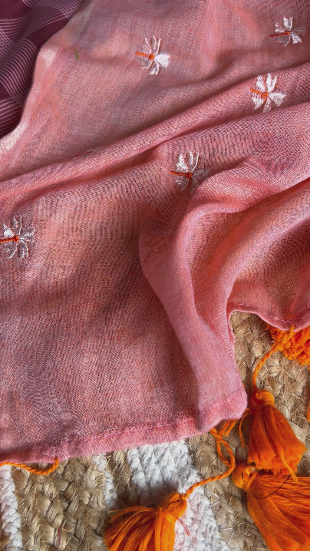 Light Orange flower embroidery saree