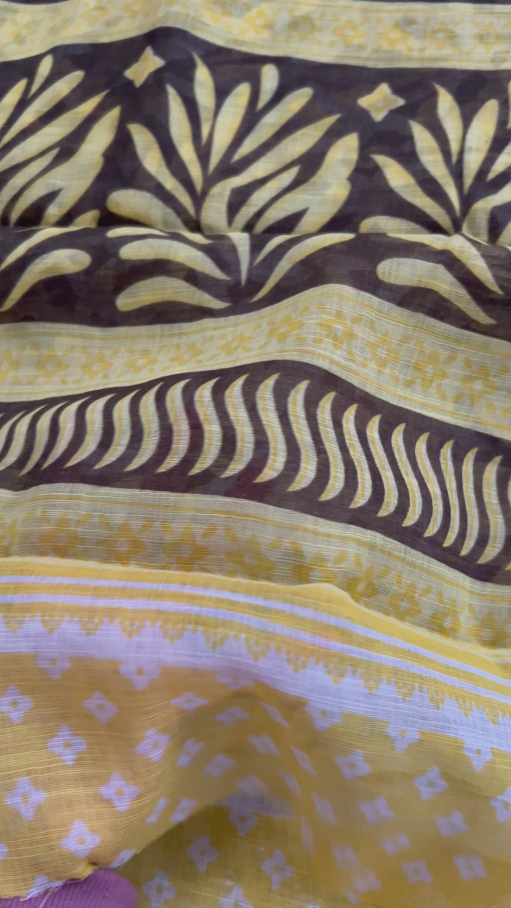 Yellow tiger print linen by cotton saree