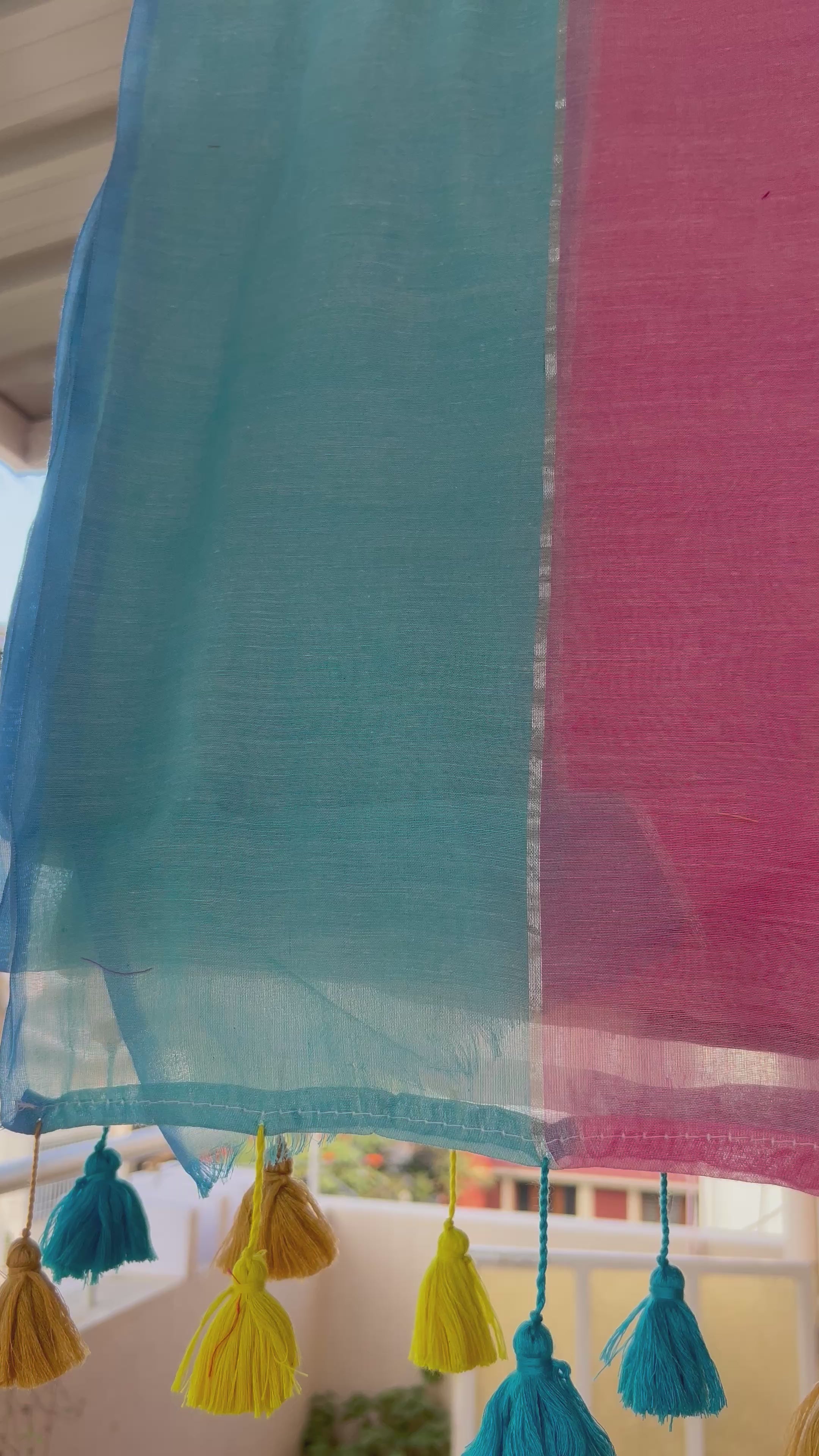 Multi color mul cotton saree