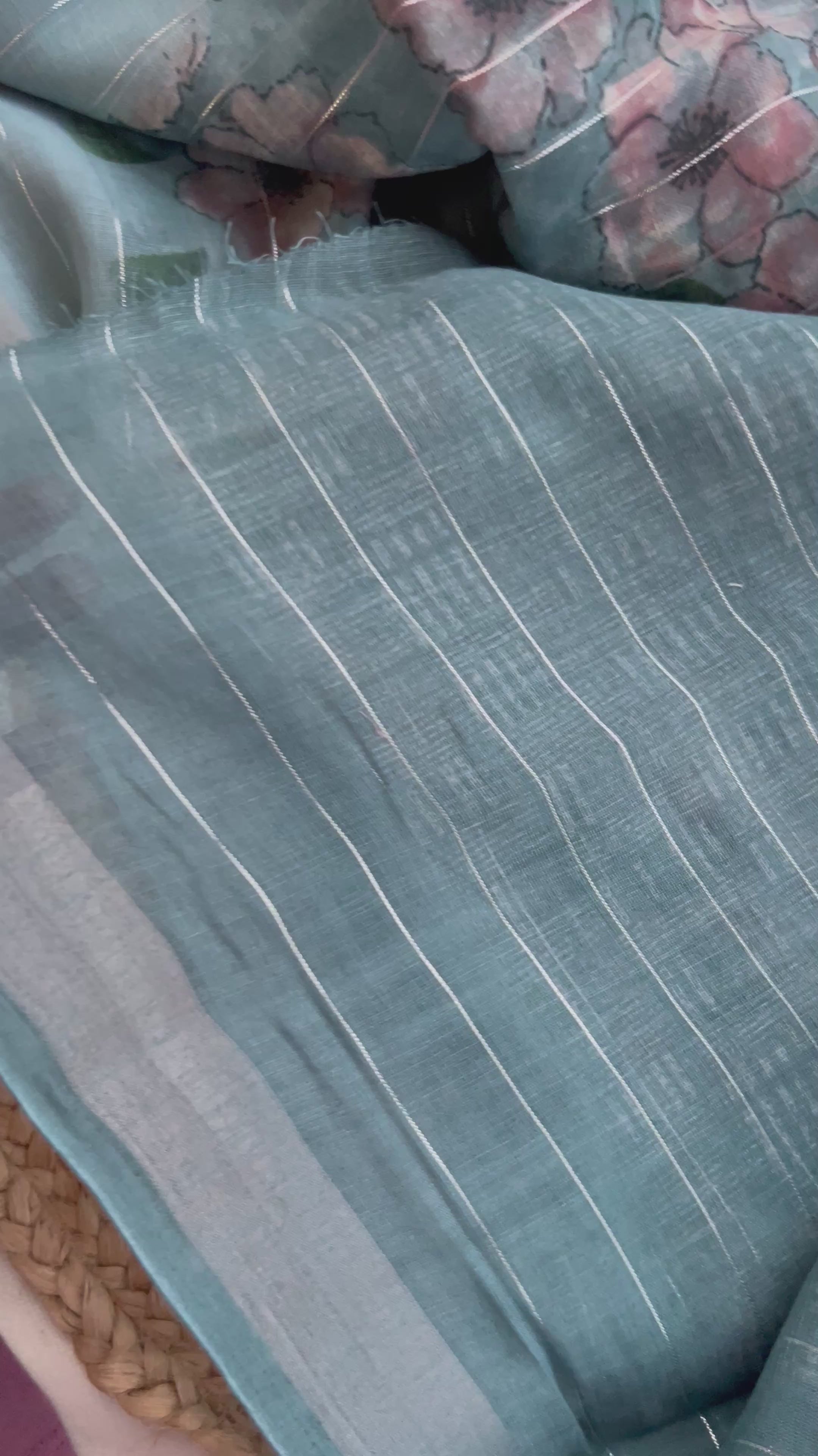 Sea green linen by cotton sarees