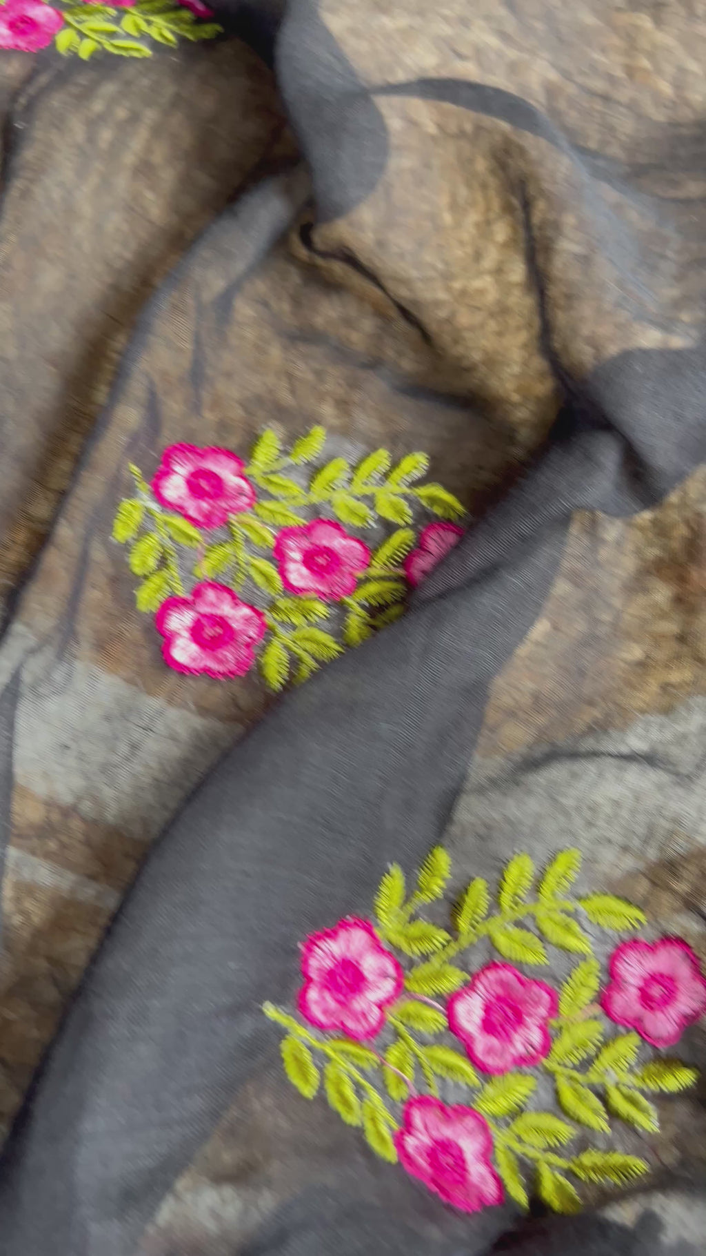 Black flower embroidered mul cotton saree