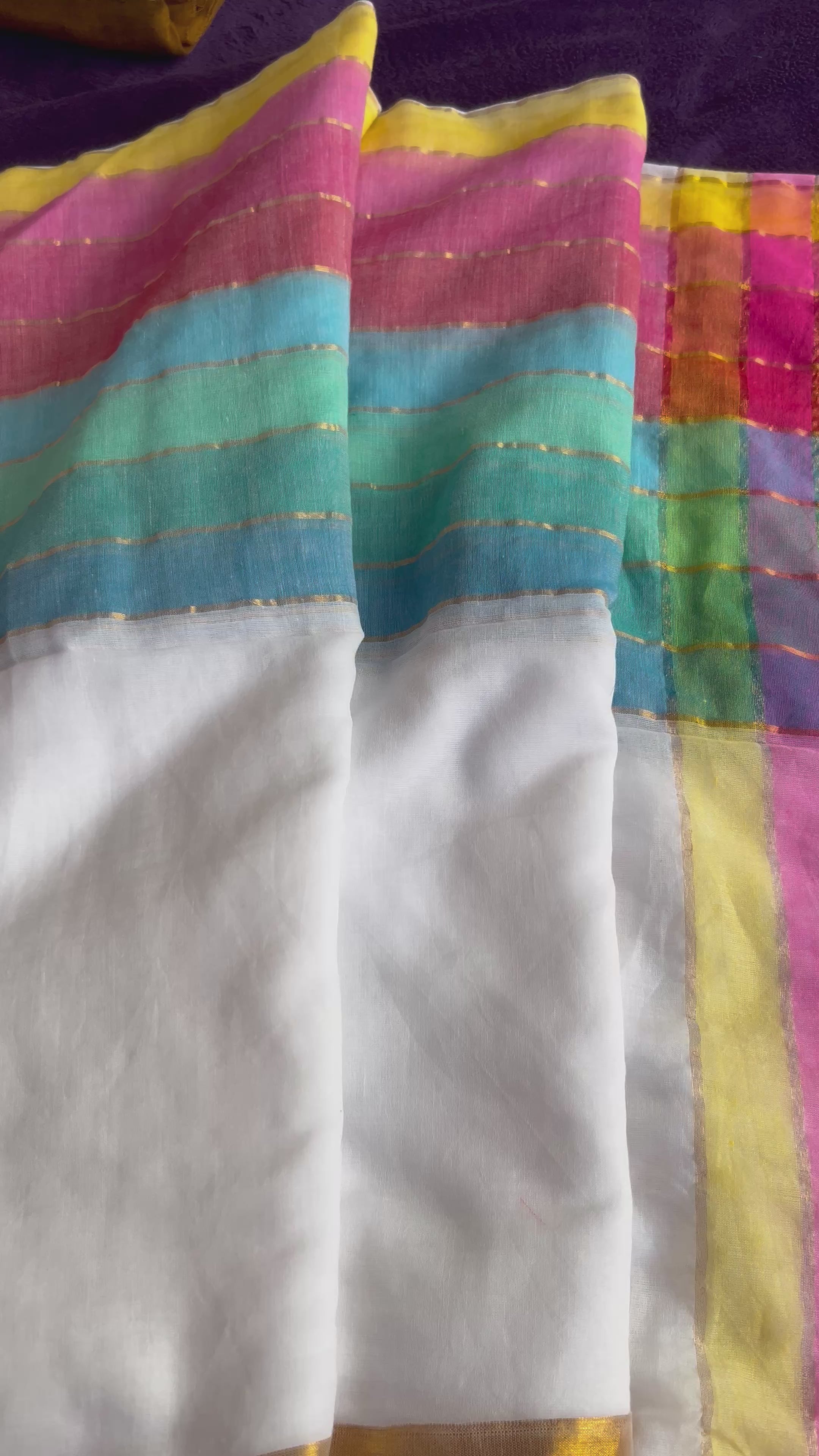 Indradhanush - Rainbow mul cotton saree