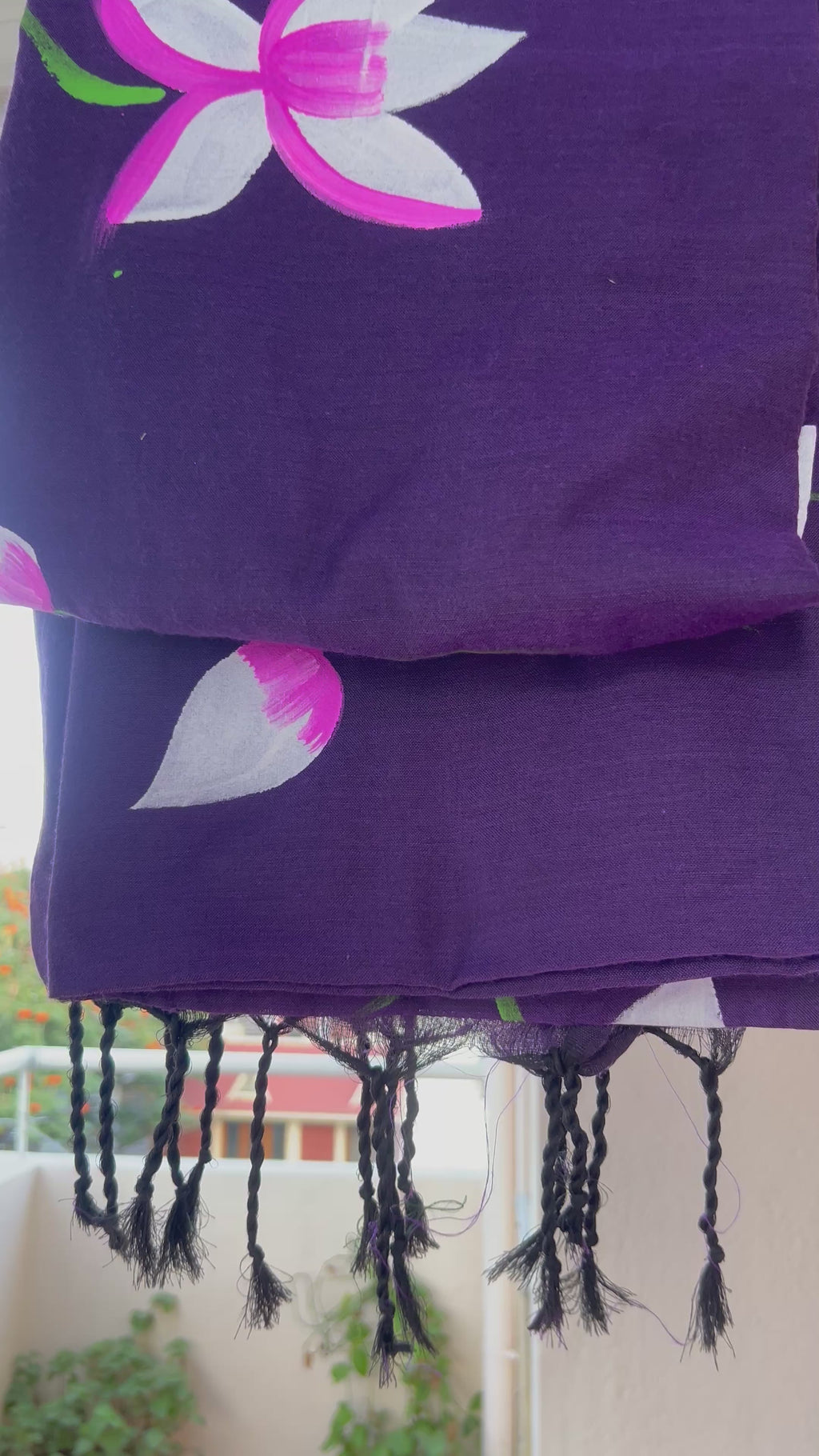 Hand painted purple mul cotton saree purple