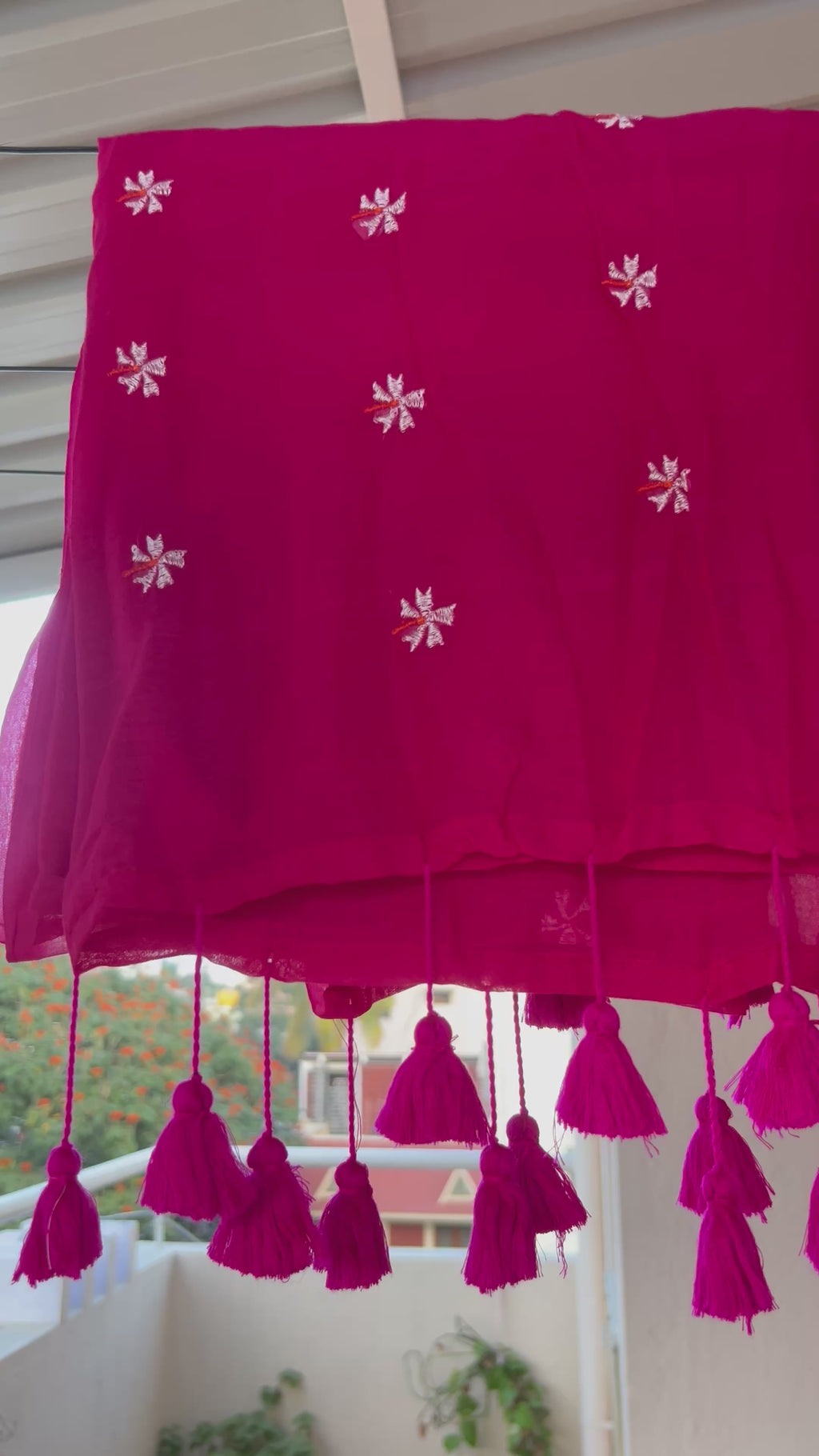 Pink embroidery mul cotton saree