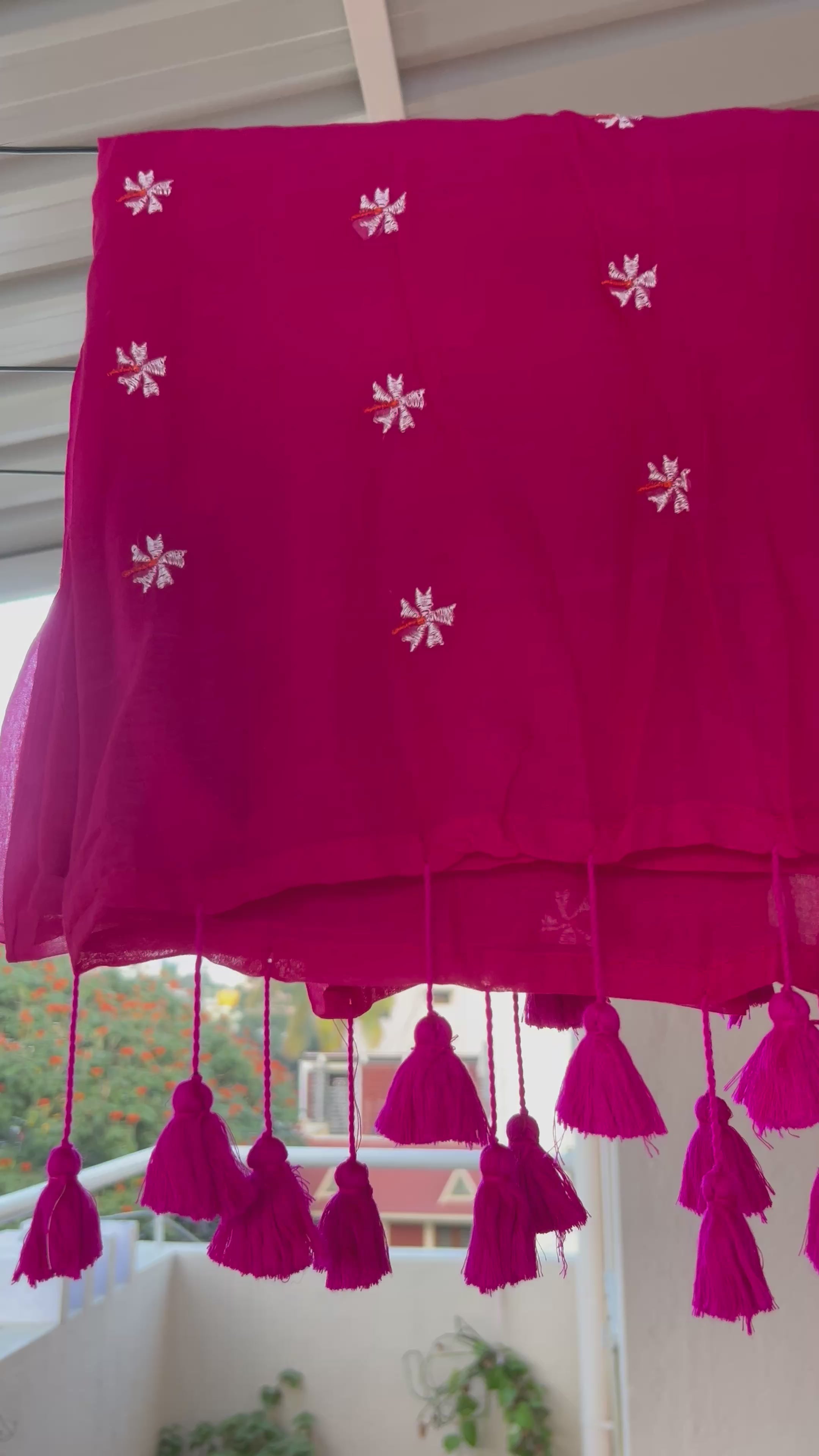 Pink embroidery mul cotton saree