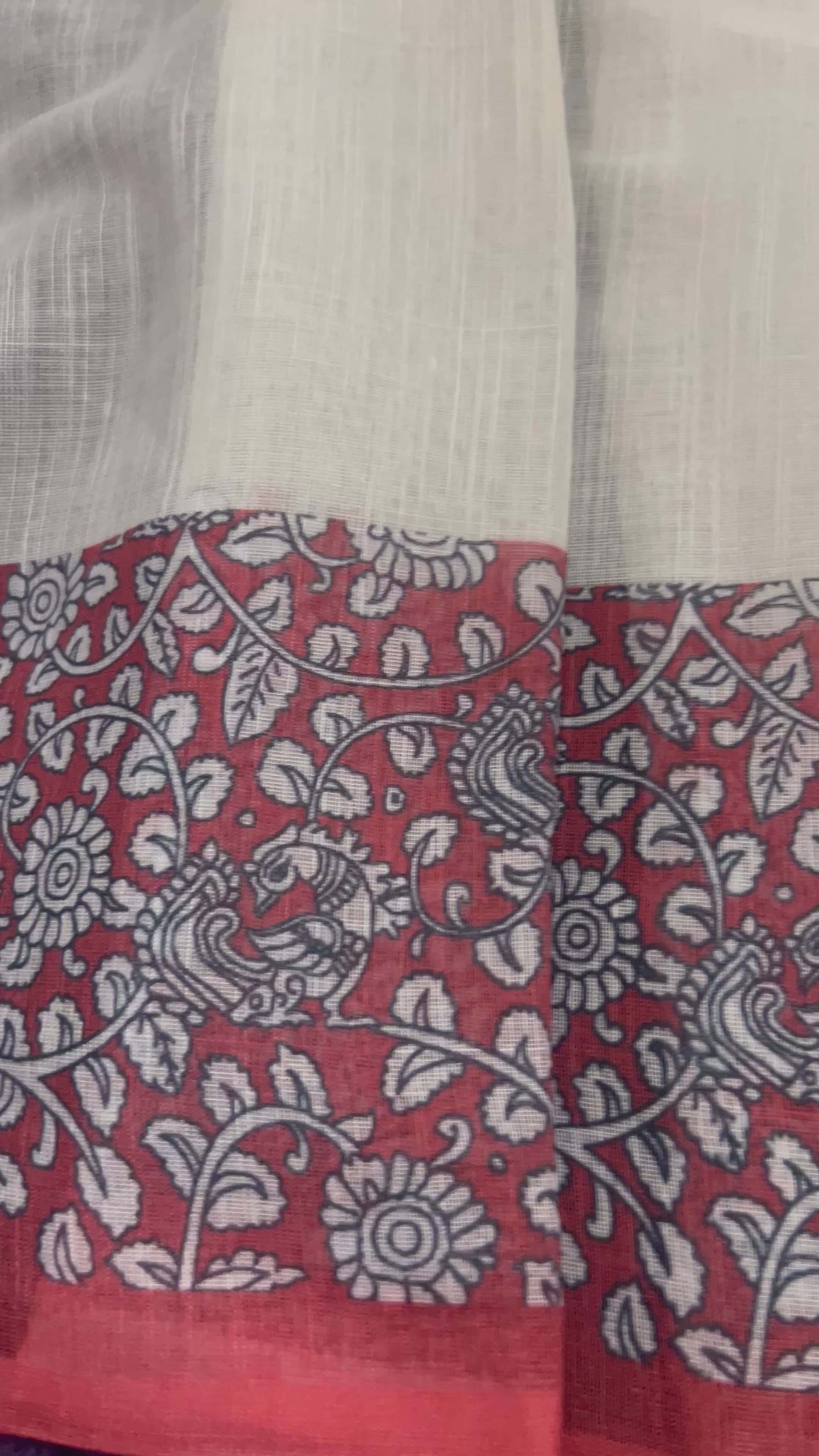 Kalamkari printed linen saree