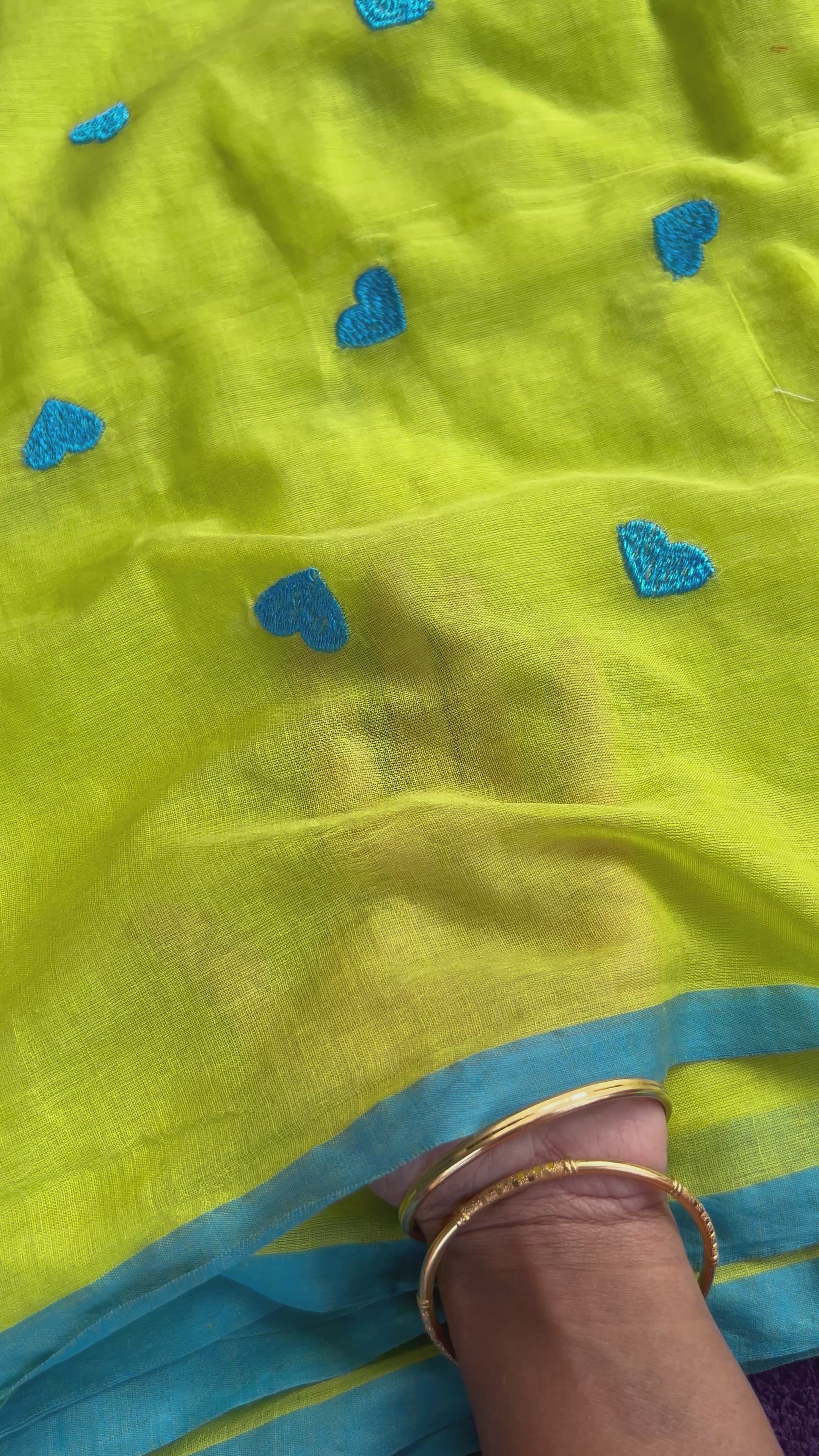 Rati's Whisper - Heart embroidered pure mul cotton saree