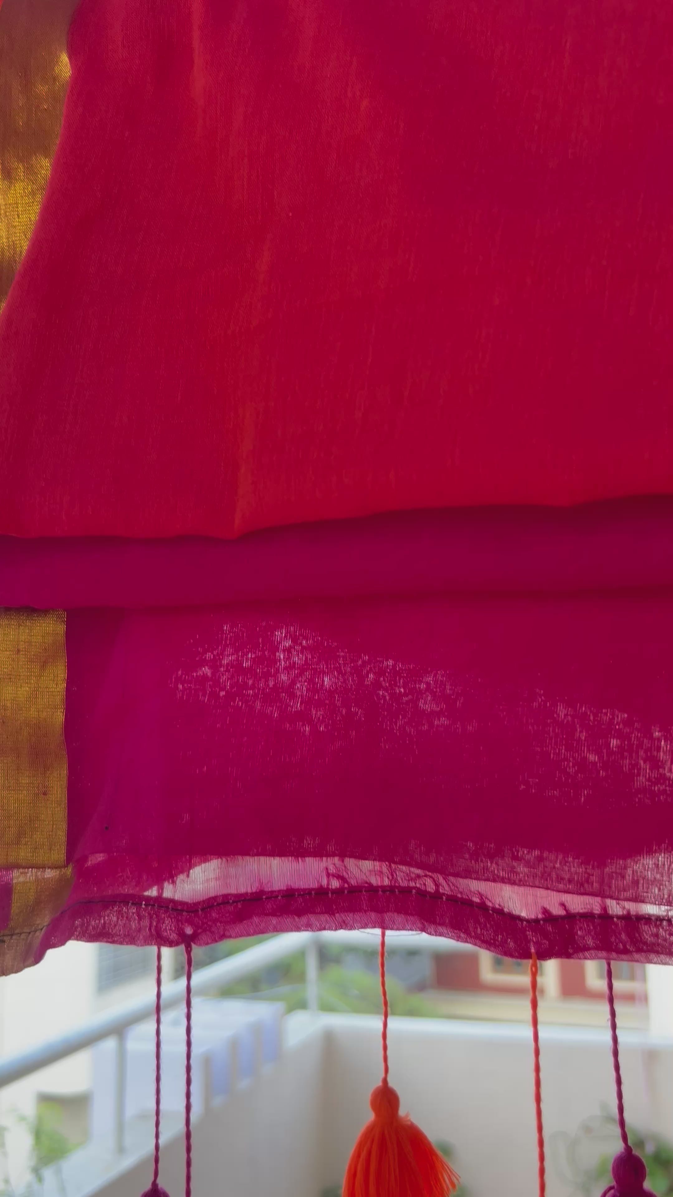 Half Orange and Half pink mul cotton saree